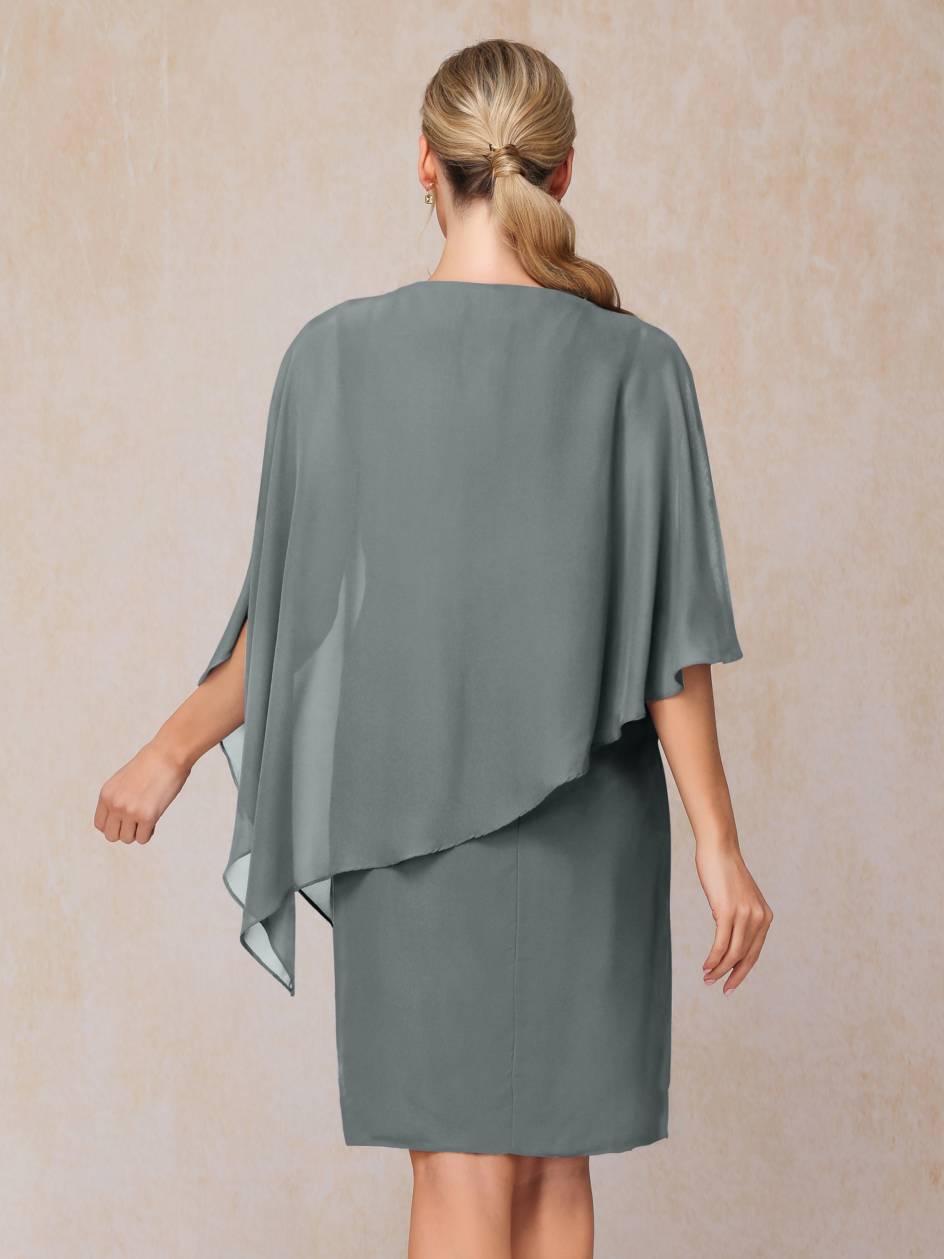 Knee Length Short Sleeves Chiffon Mother Of The Groom Dress