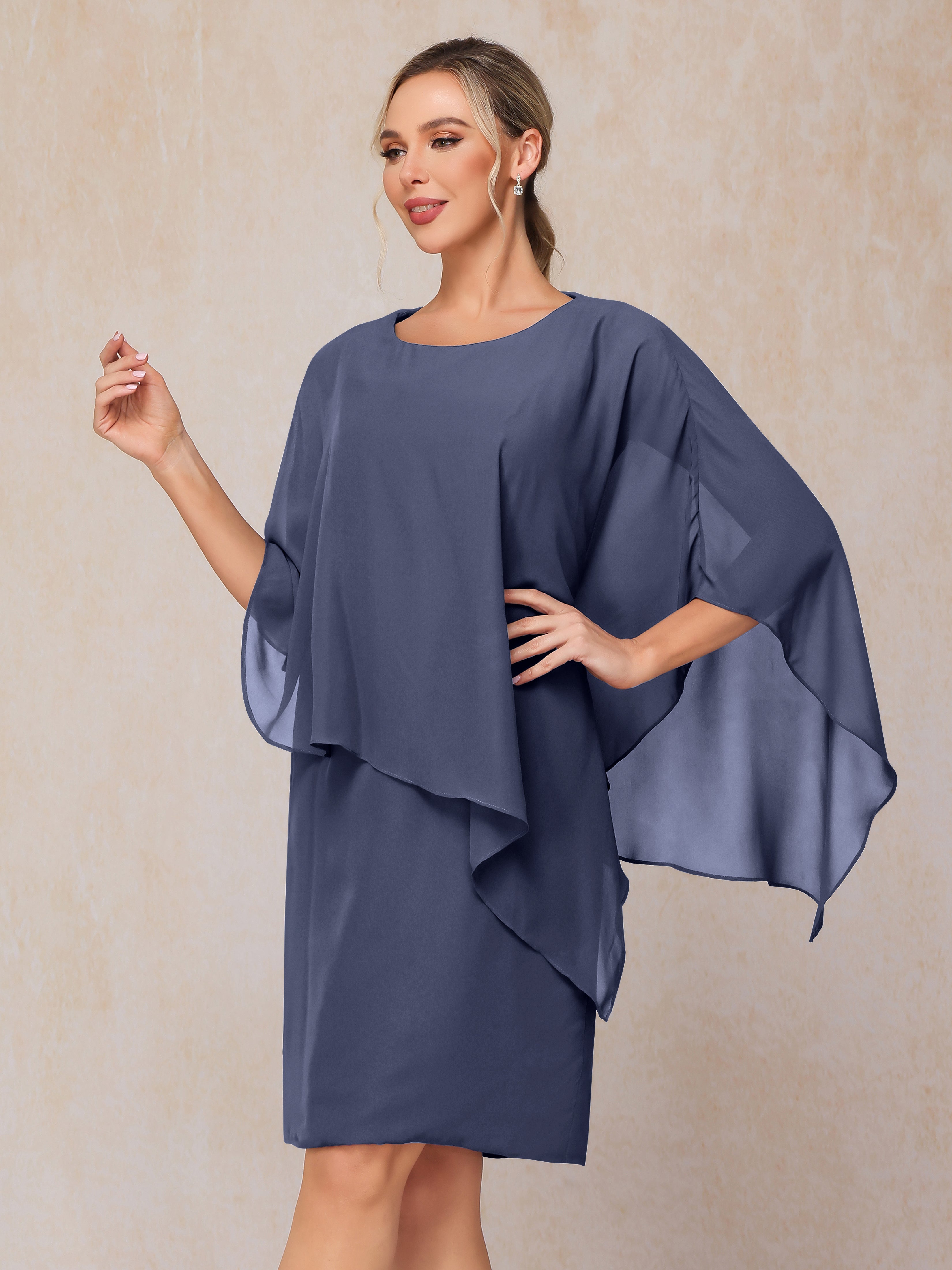 Knee Length Short Sleeves Chiffon Mother Of The Groom Dress