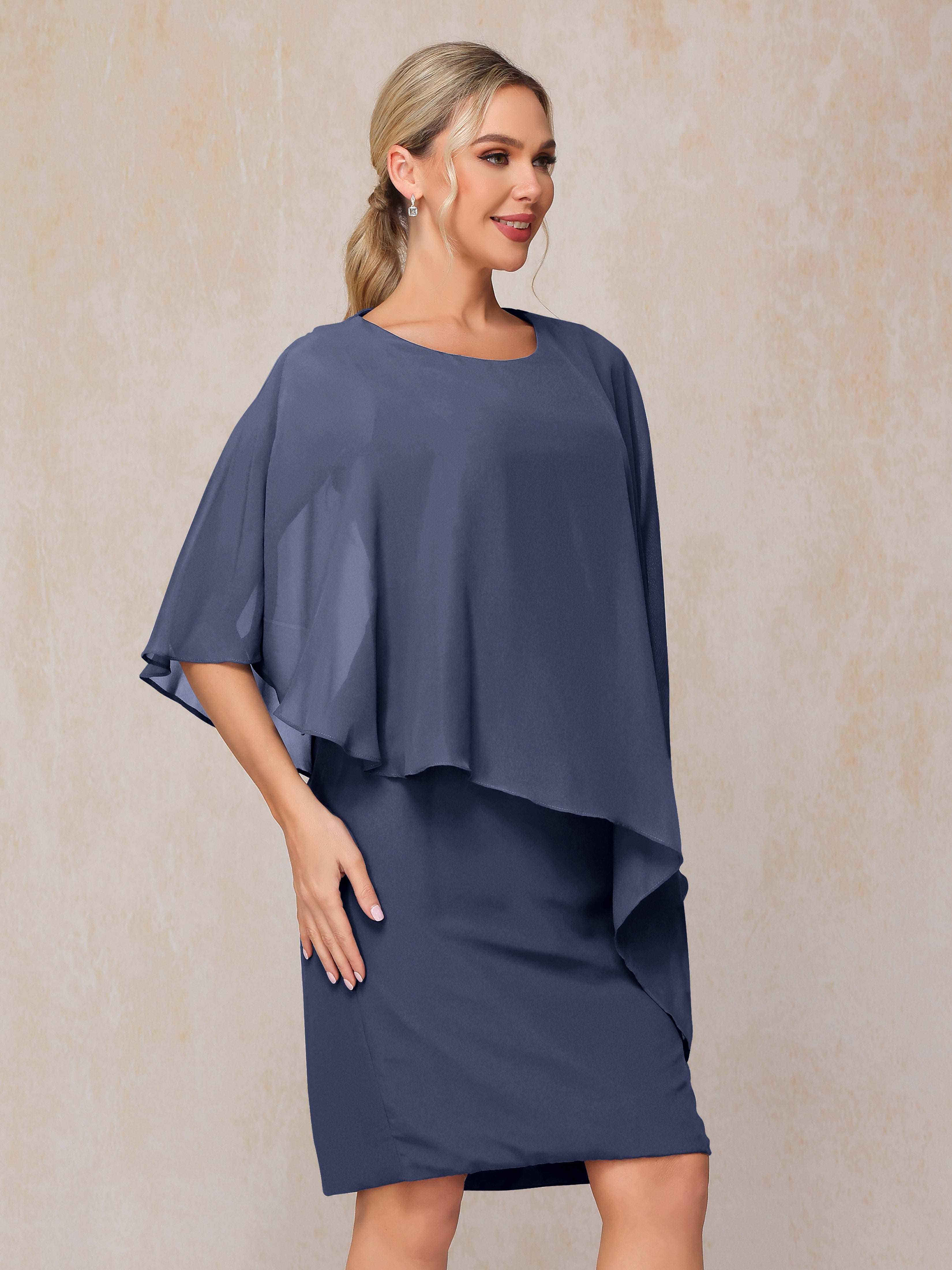 Knee Length Short Sleeves Chiffon Mother Of The Groom Dress