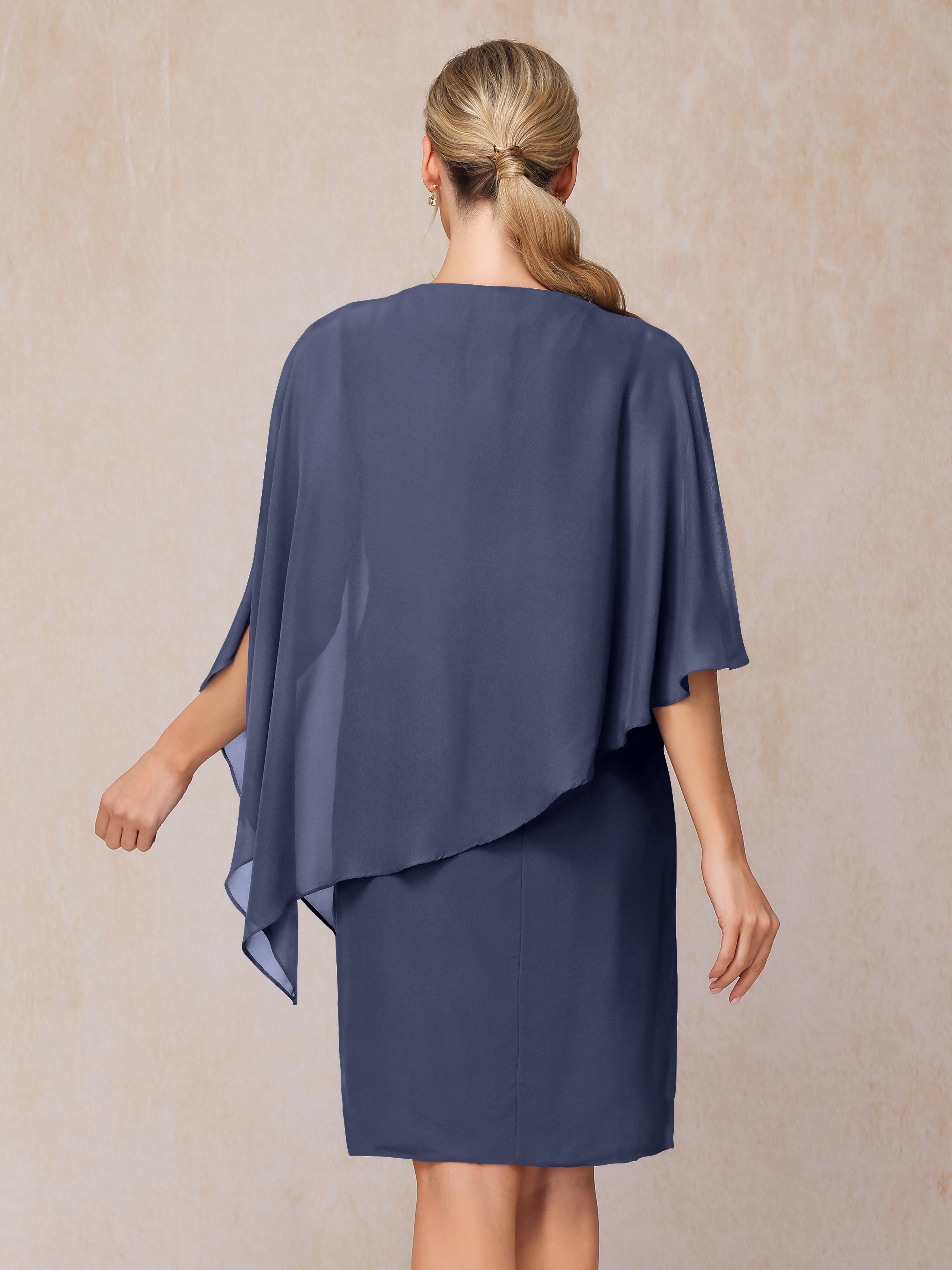 Knee Length Short Sleeves Chiffon Mother Of The Groom Dress