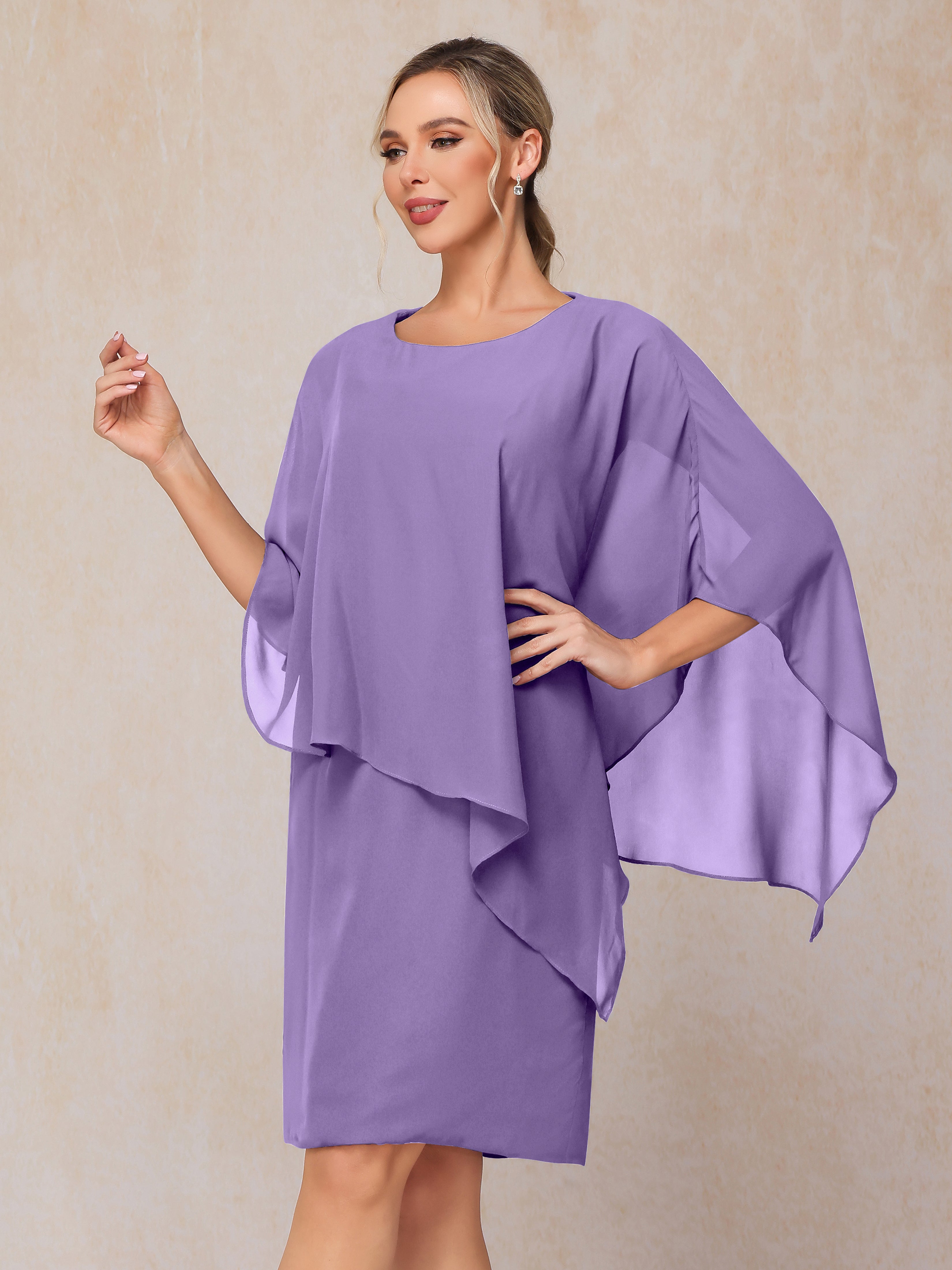 Knee Length Short Sleeves Chiffon Mother Of The Bride Dress
