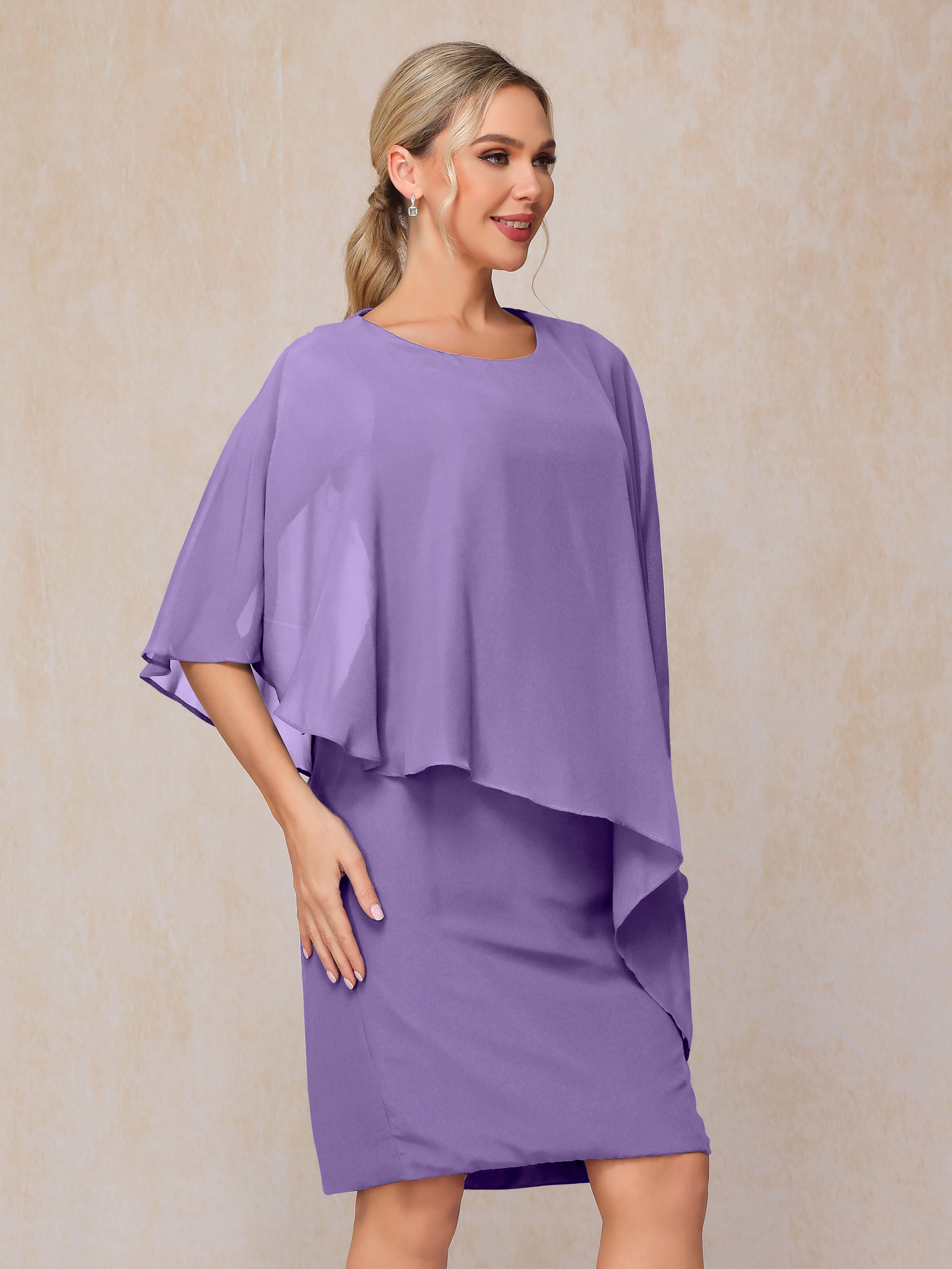 Knee Length Short Sleeves Chiffon Mother Of The Bride Dress