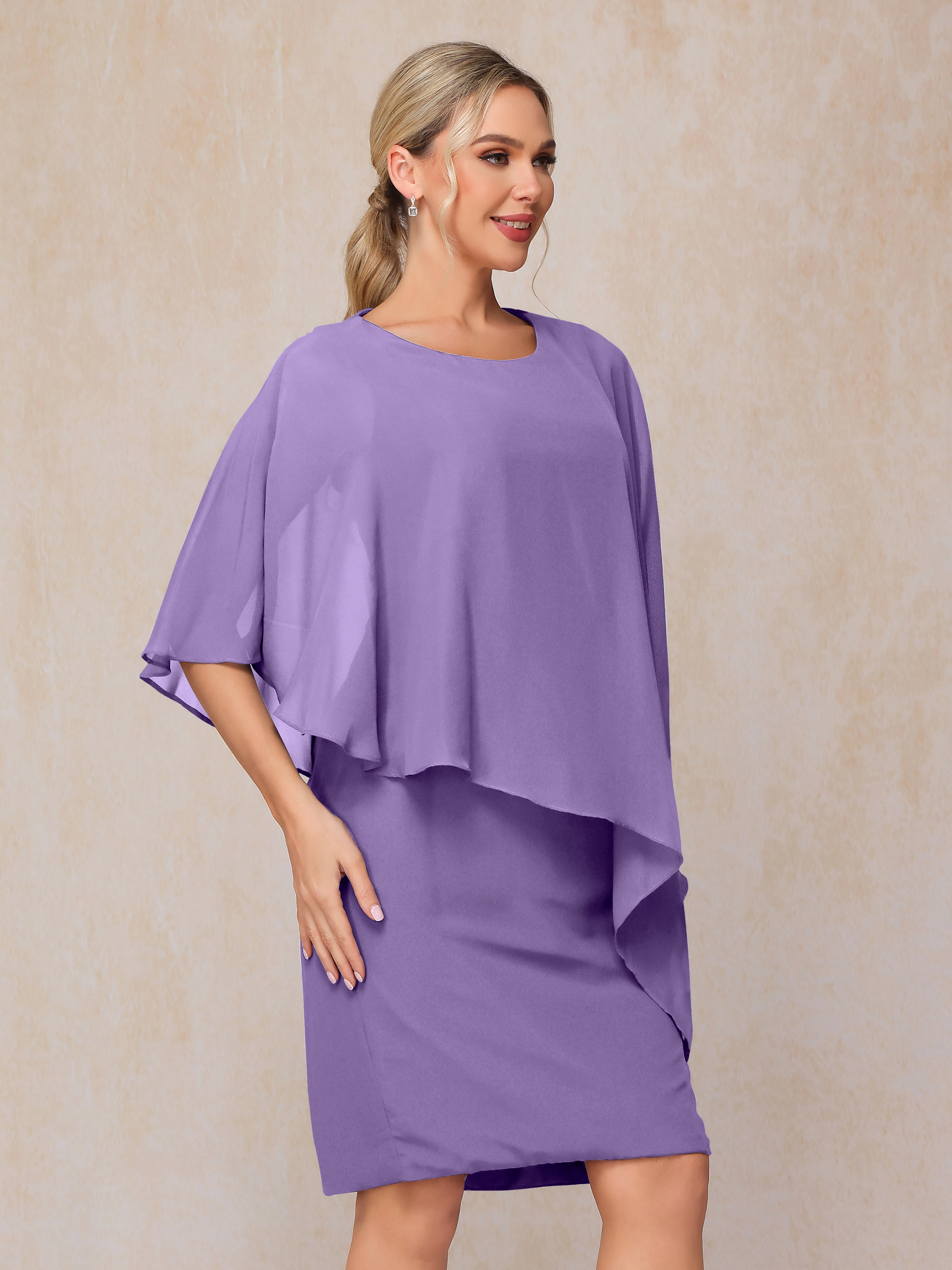 Knee Length Short Sleeves Chiffon Mother Of The Groom Dress