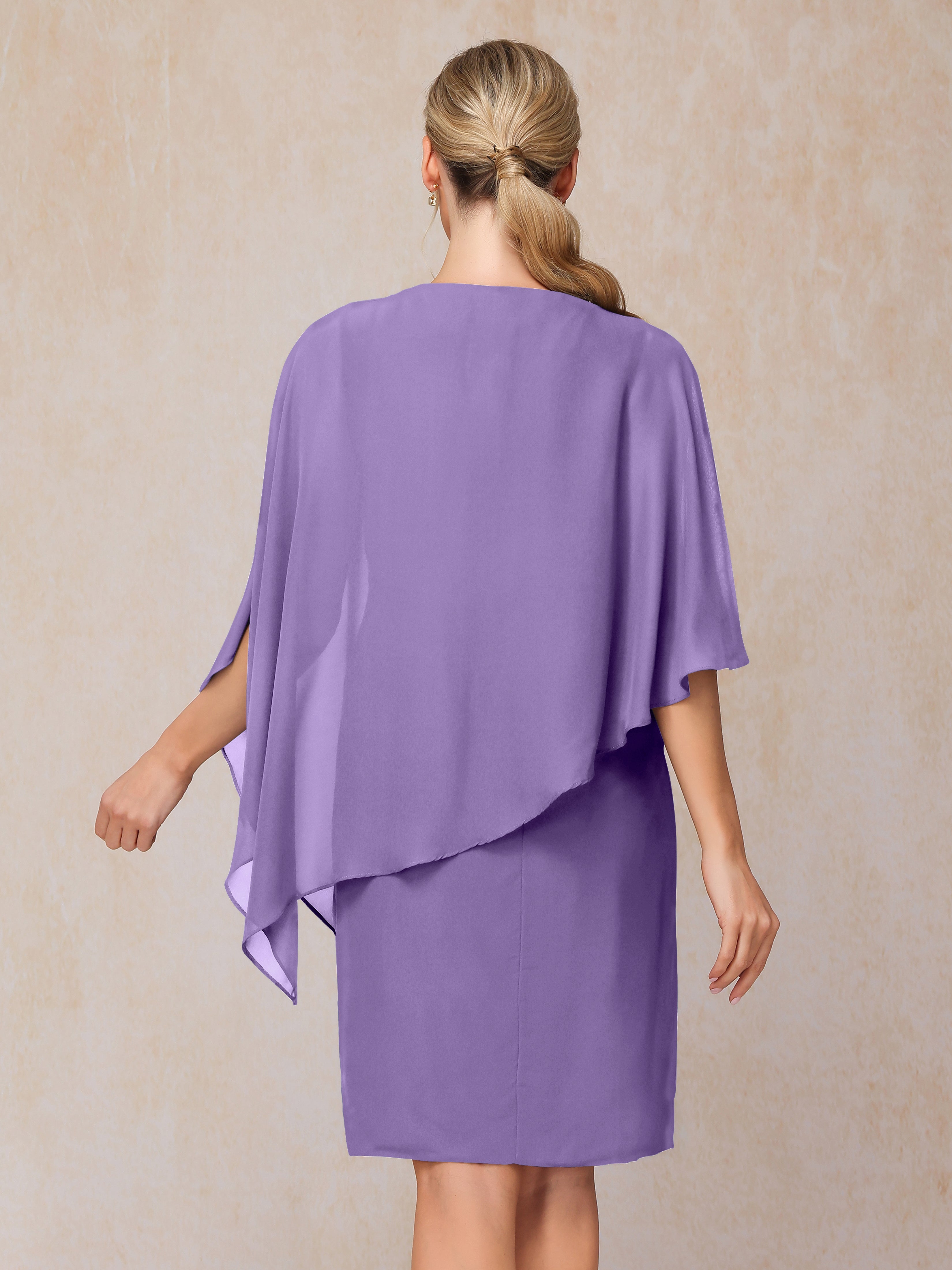 Knee Length Short Sleeves Chiffon Mother Of The Groom Dress