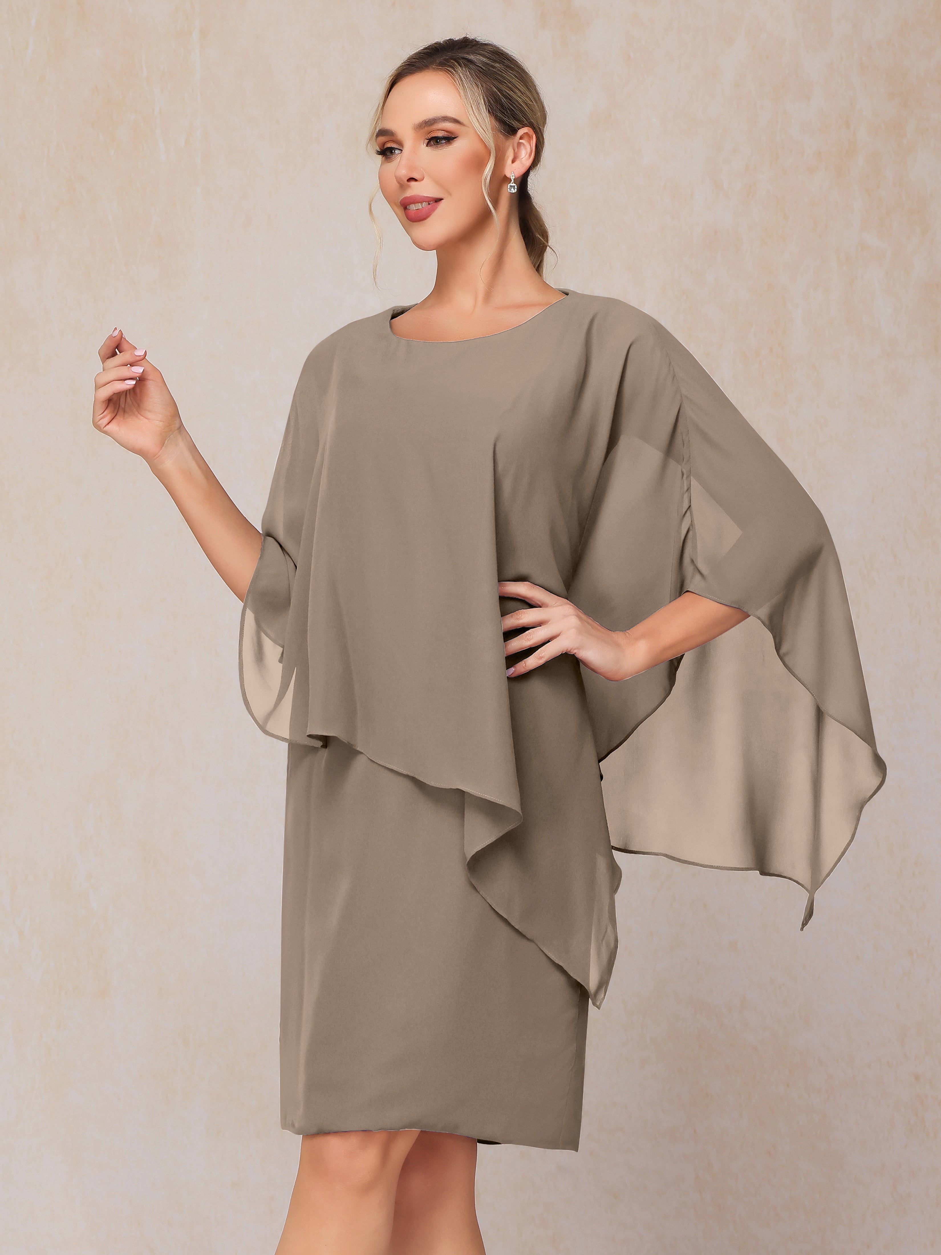 Knee Length Short Sleeves Chiffon Mother Of The Groom Dress