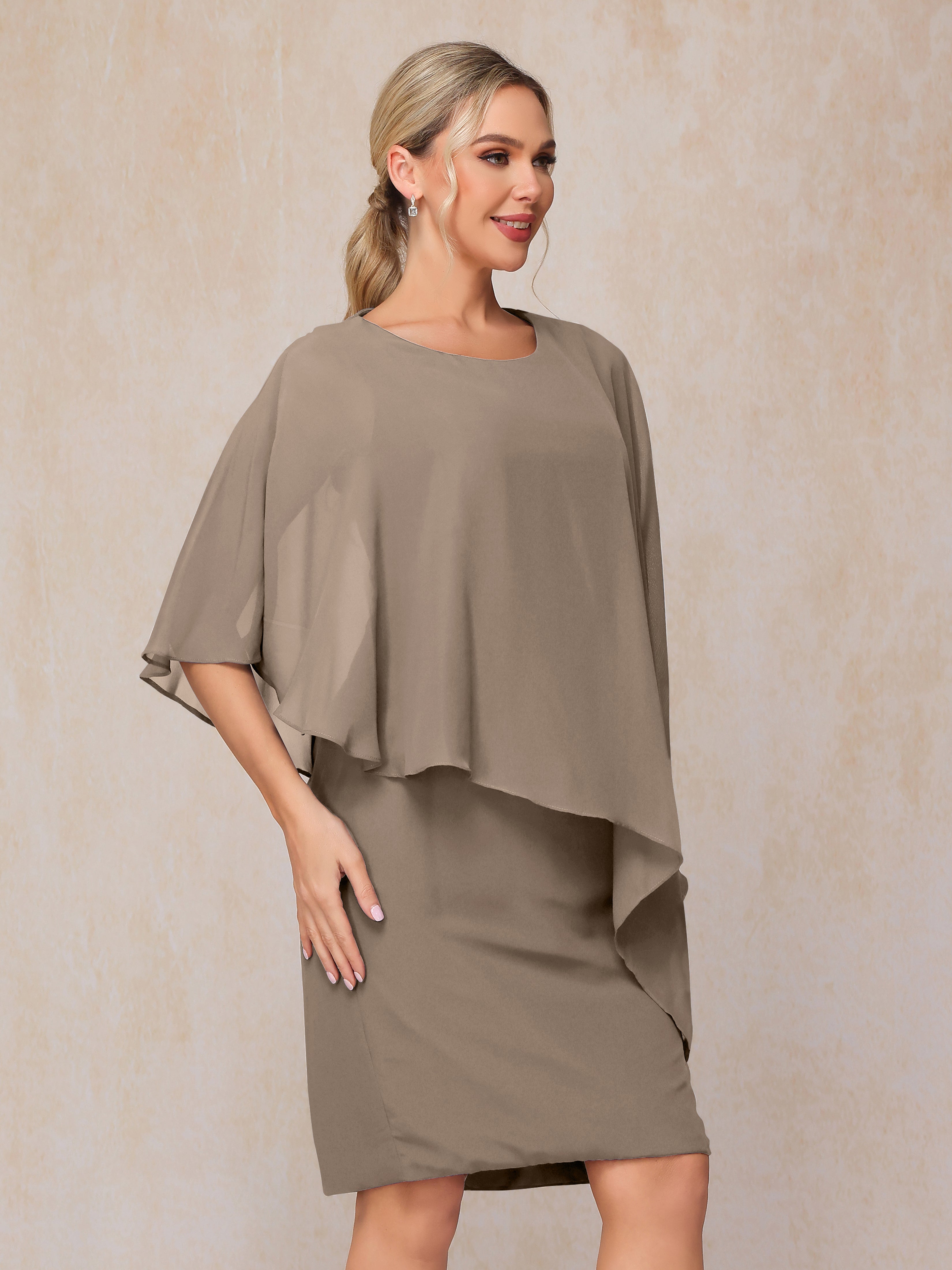 Knee Length Short Sleeves Chiffon Mother Of The Groom Dress