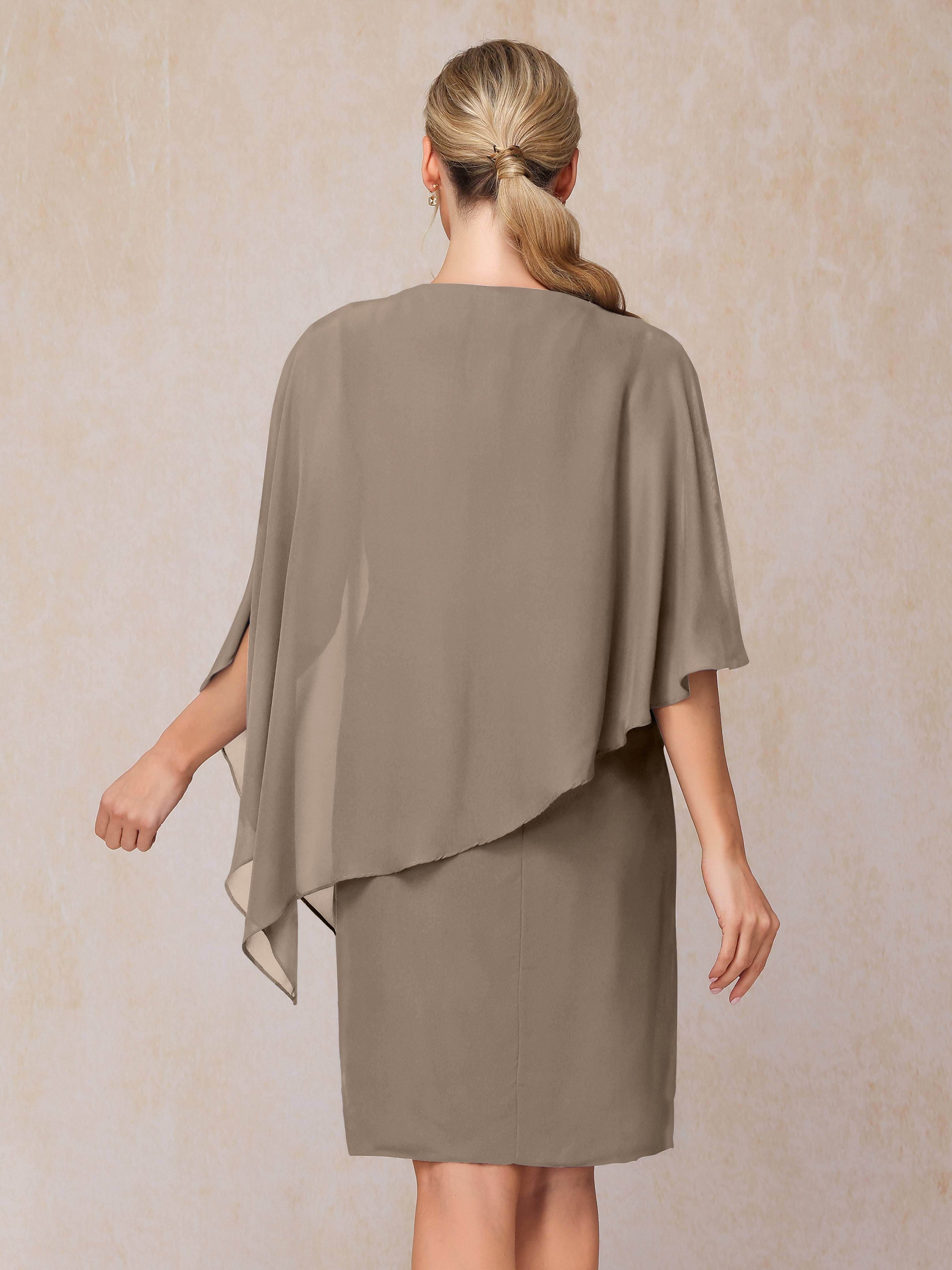 Knee Length Short Sleeves Chiffon Mother Of The Groom Dress