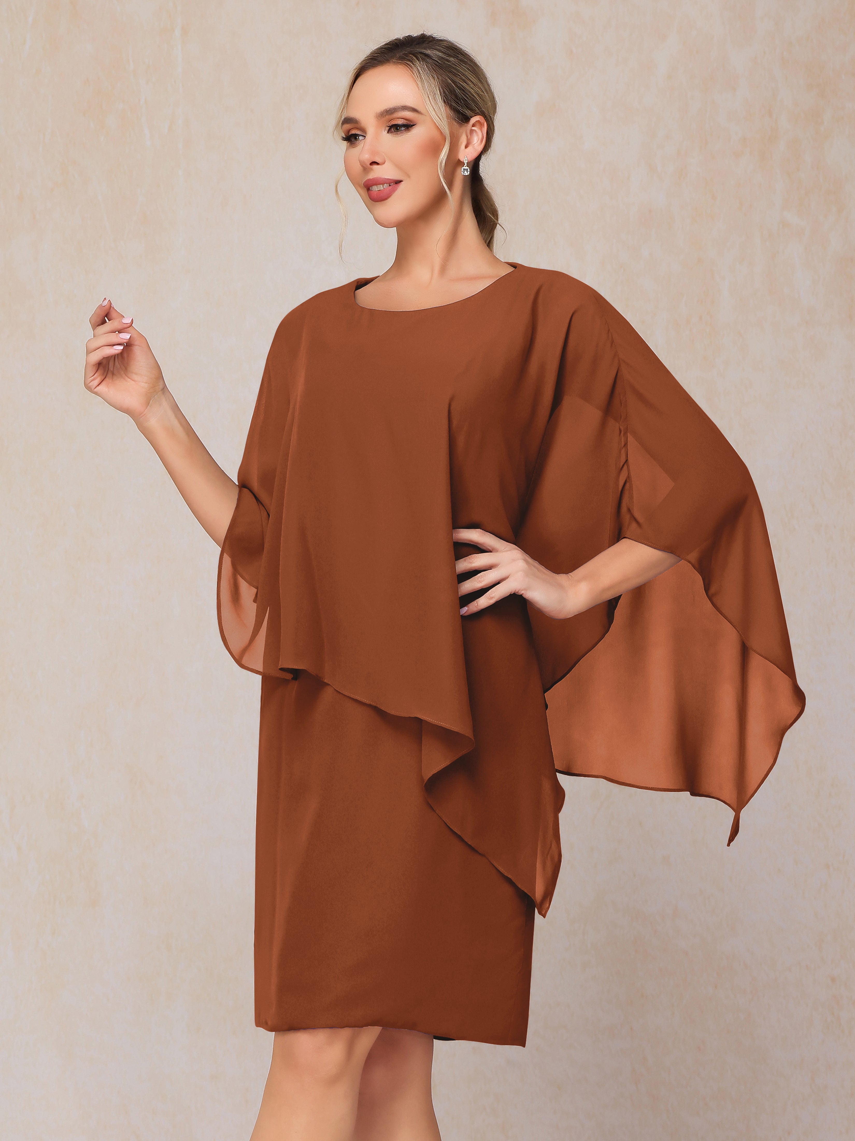 Knee Length Short Sleeves Chiffon Mother Of The Groom Dress