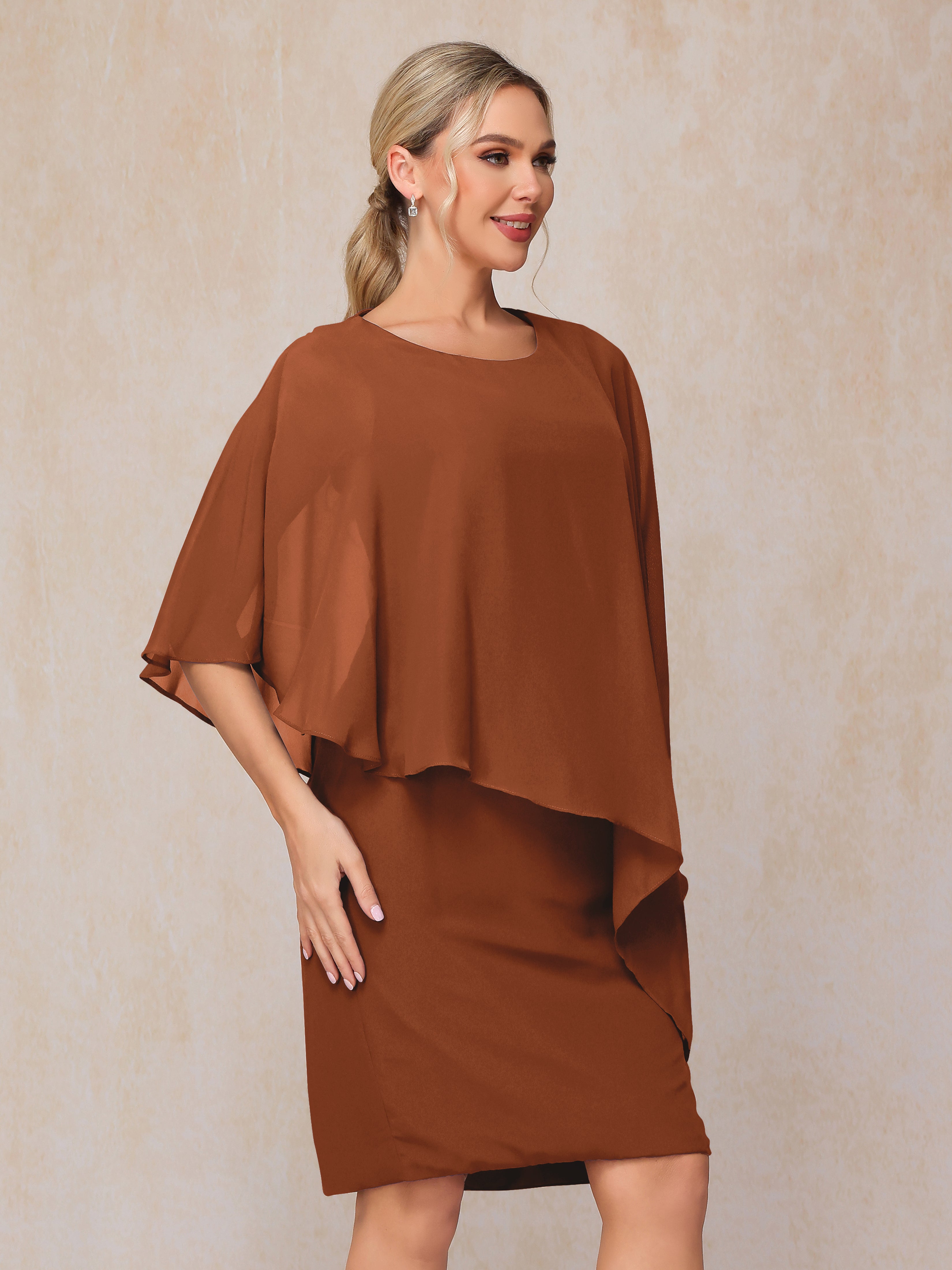 Knee Length Short Sleeves Chiffon Mother Of The Groom Dress