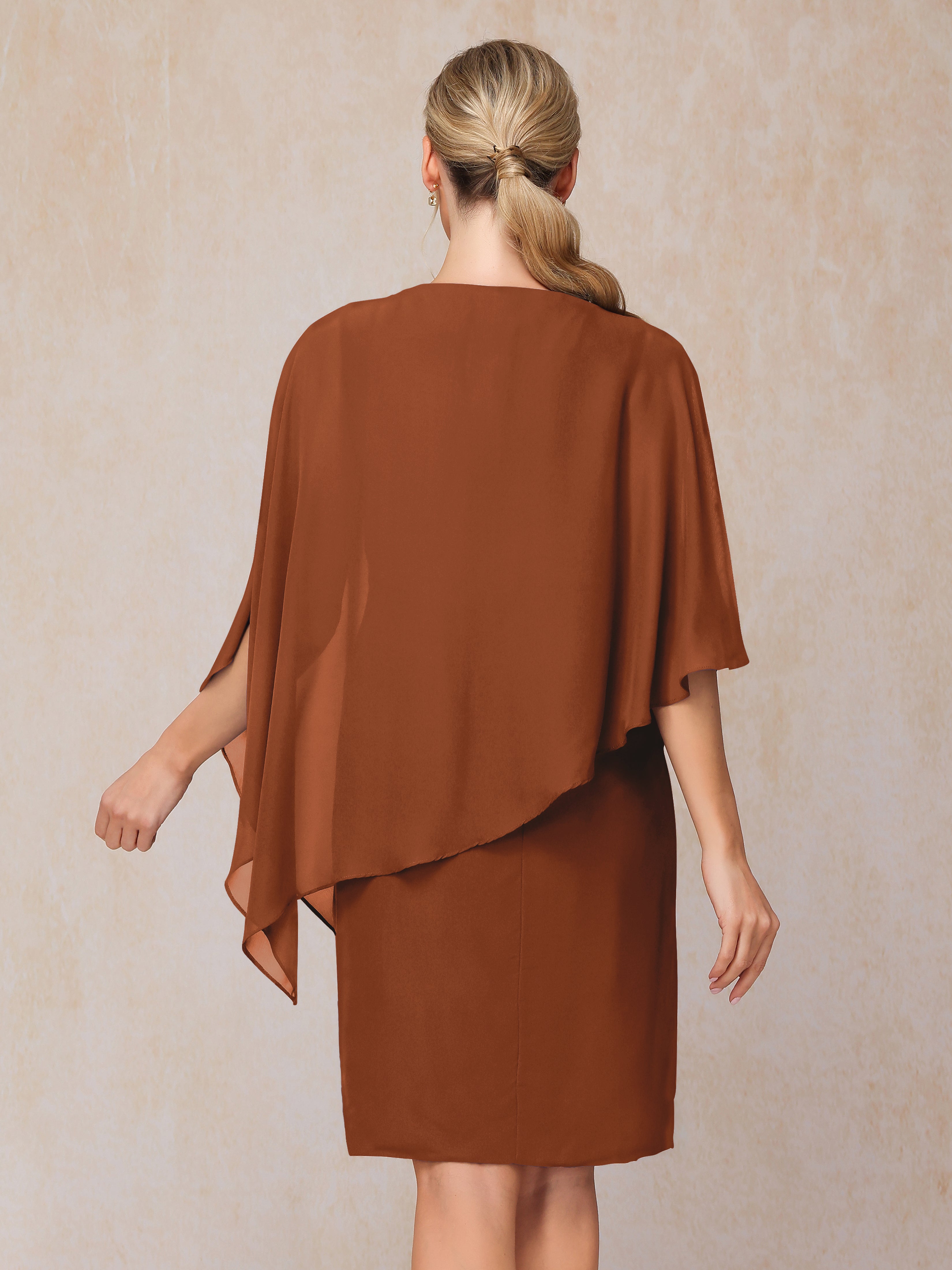 Knee Length Short Sleeves Chiffon Mother Of The Groom Dress
