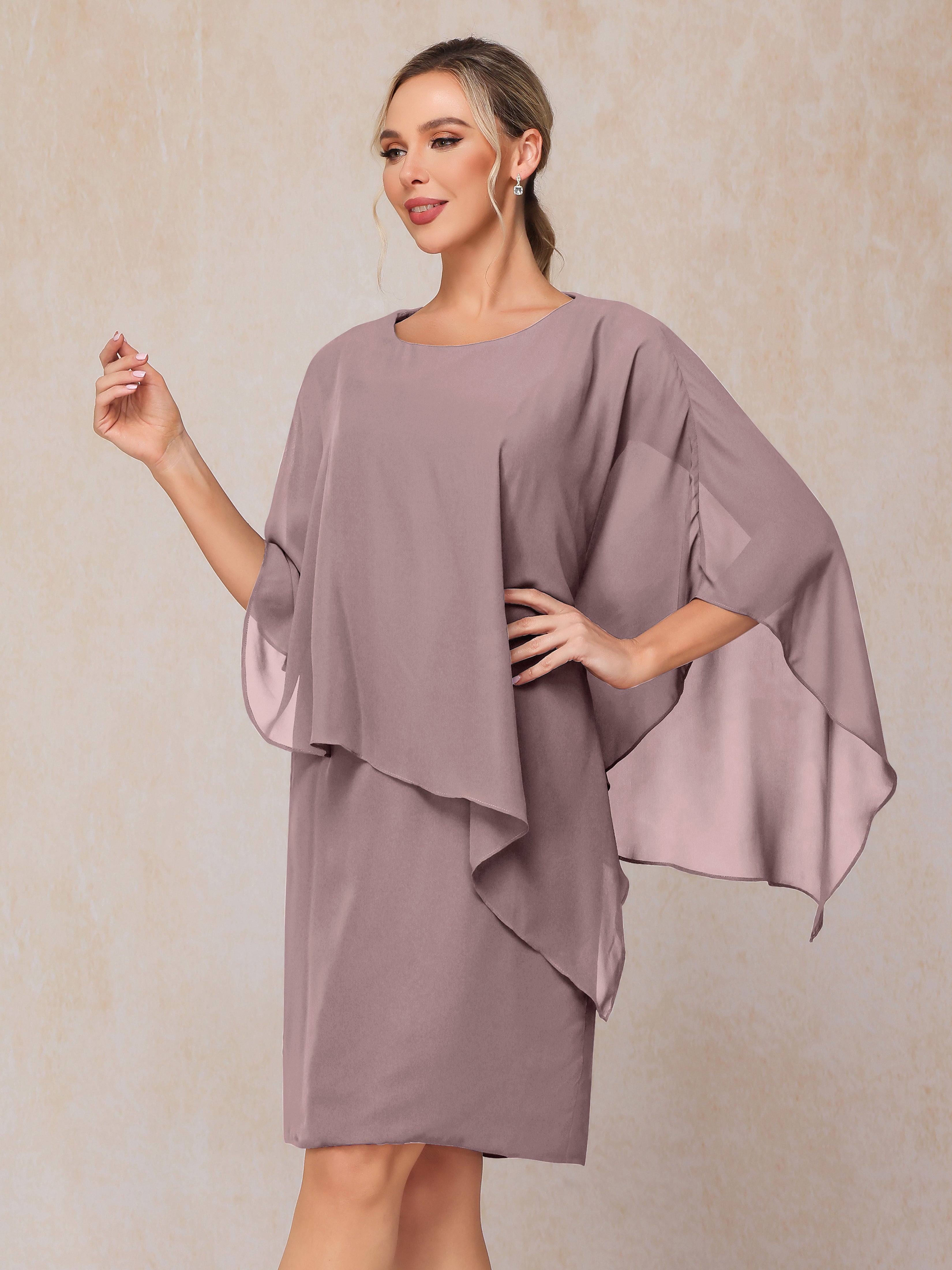 Knee Length Short Sleeves Chiffon Mother Of The Groom Dress