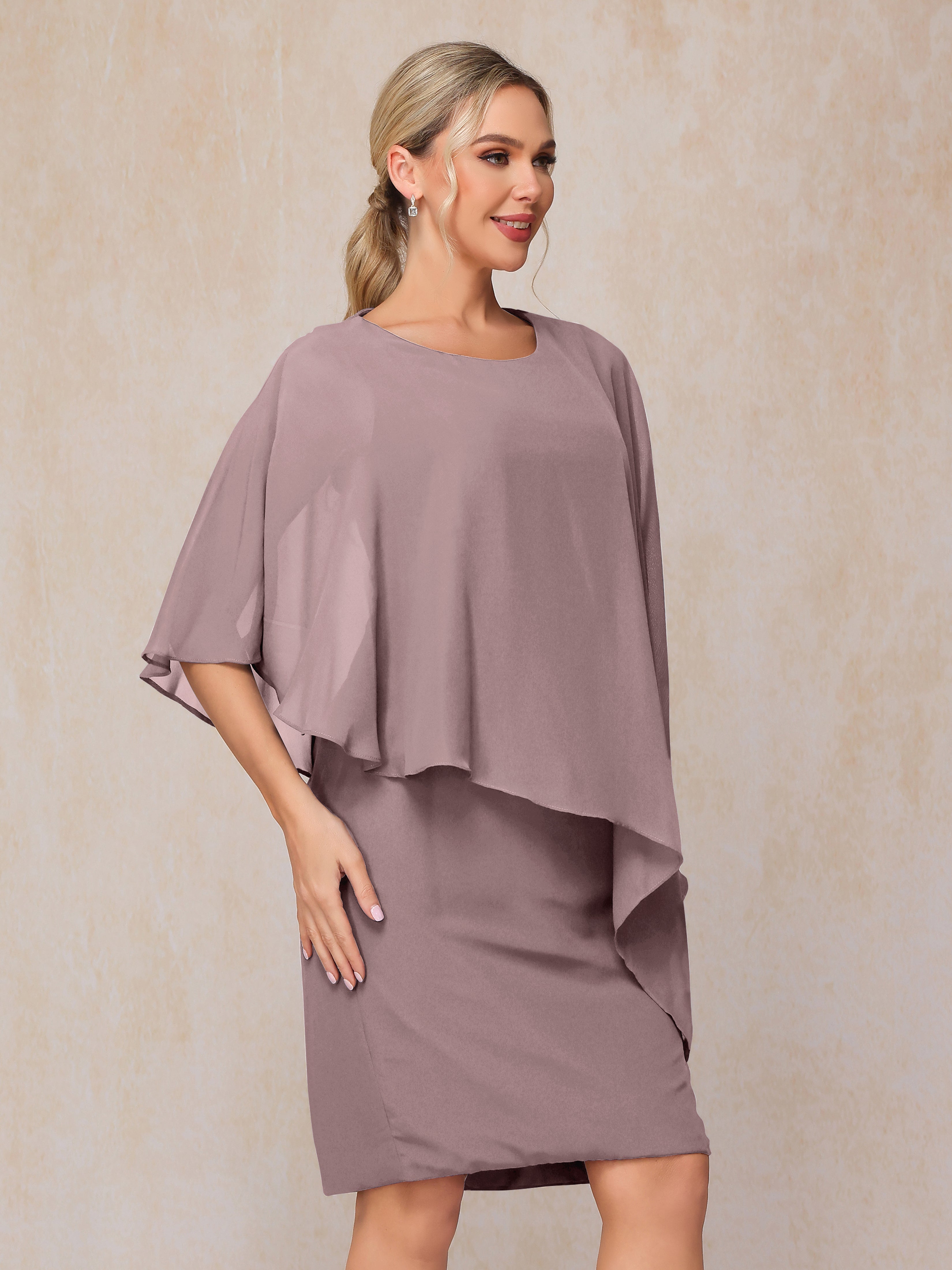 Knee Length Short Sleeves Chiffon Mother Of The Groom Dress