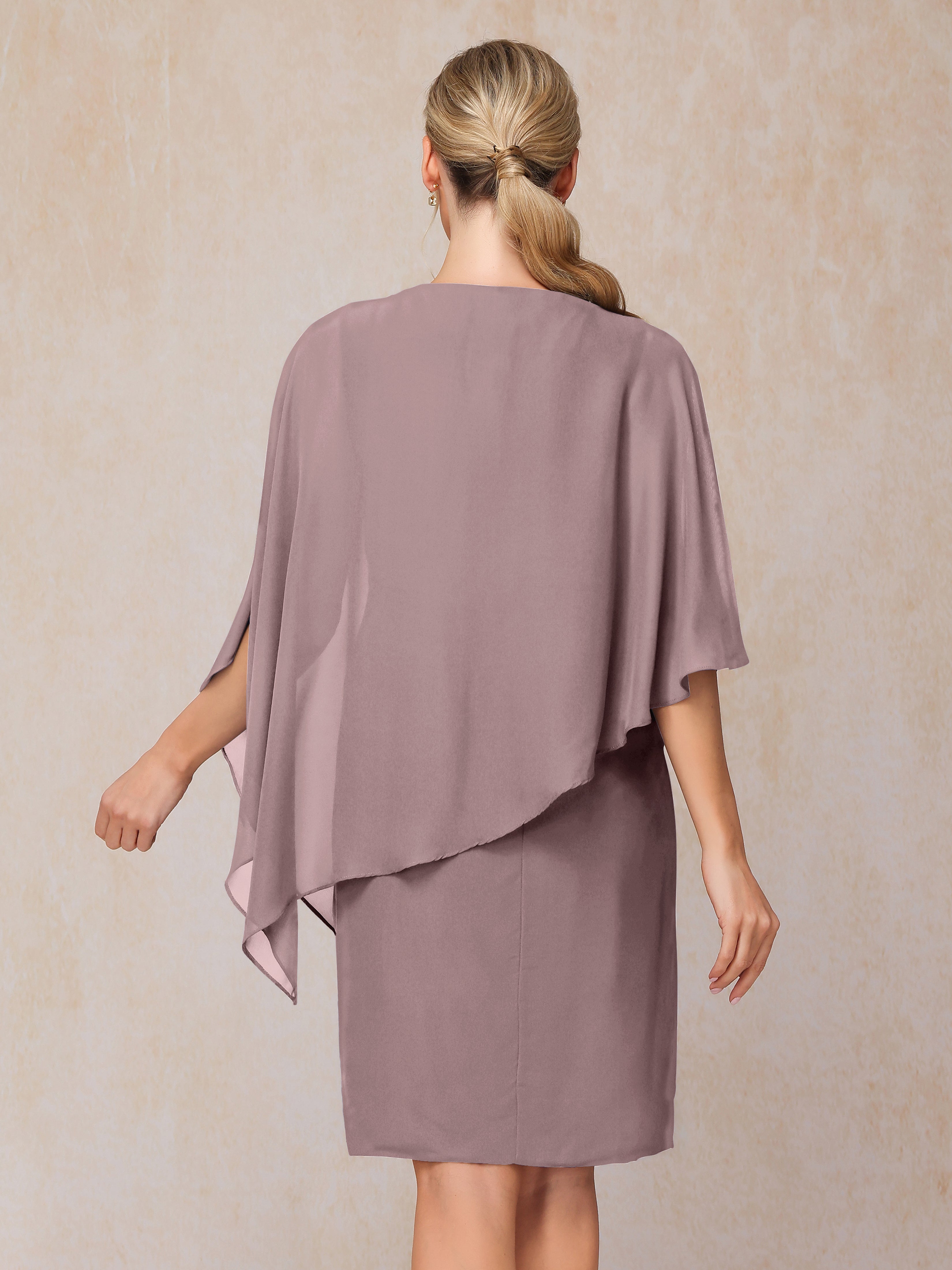 Knee Length Short Sleeves Chiffon Mother Of The Groom Dress