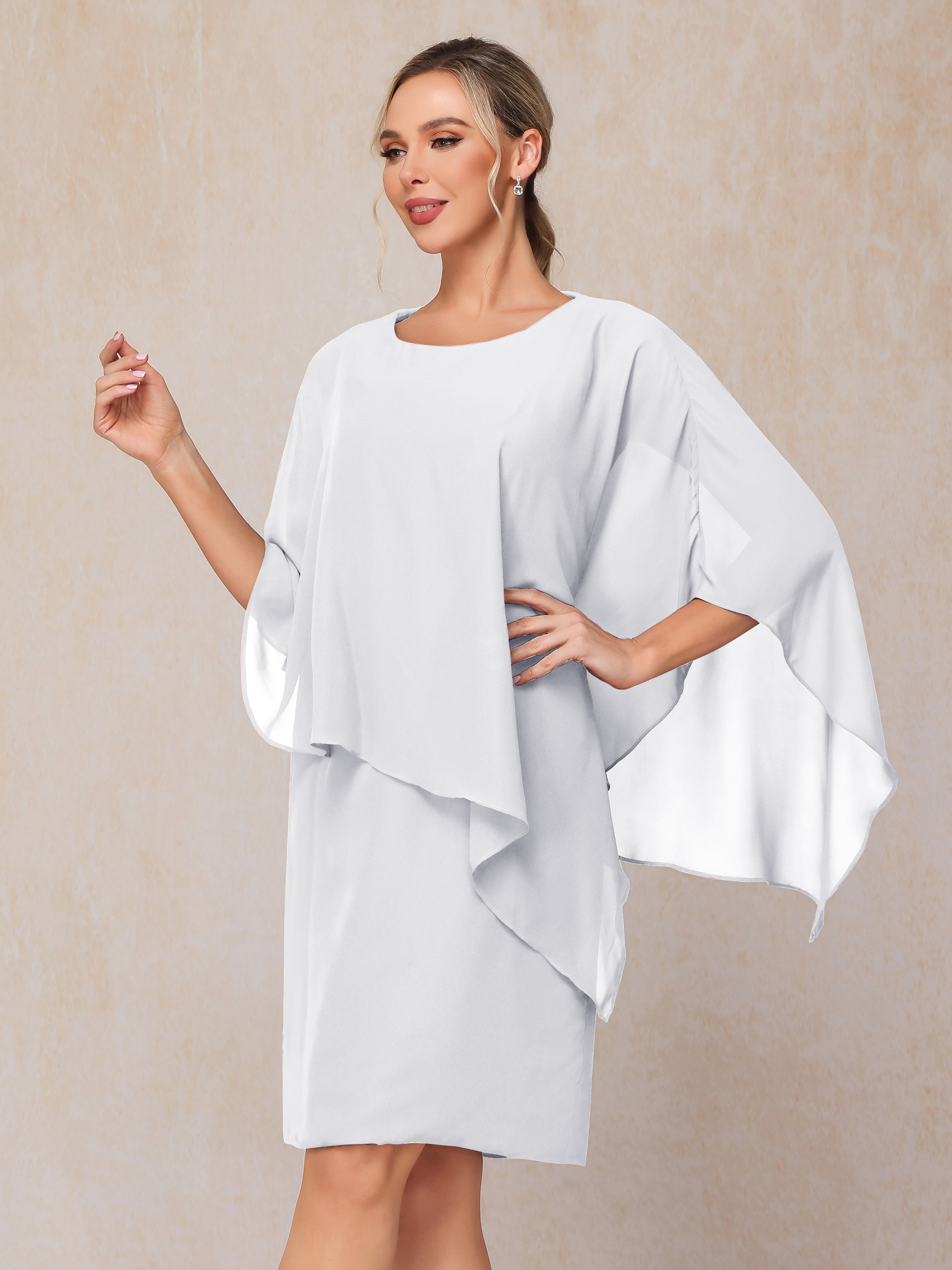 Knee Length Short Sleeves Chiffon Mother Of The Groom Dress
