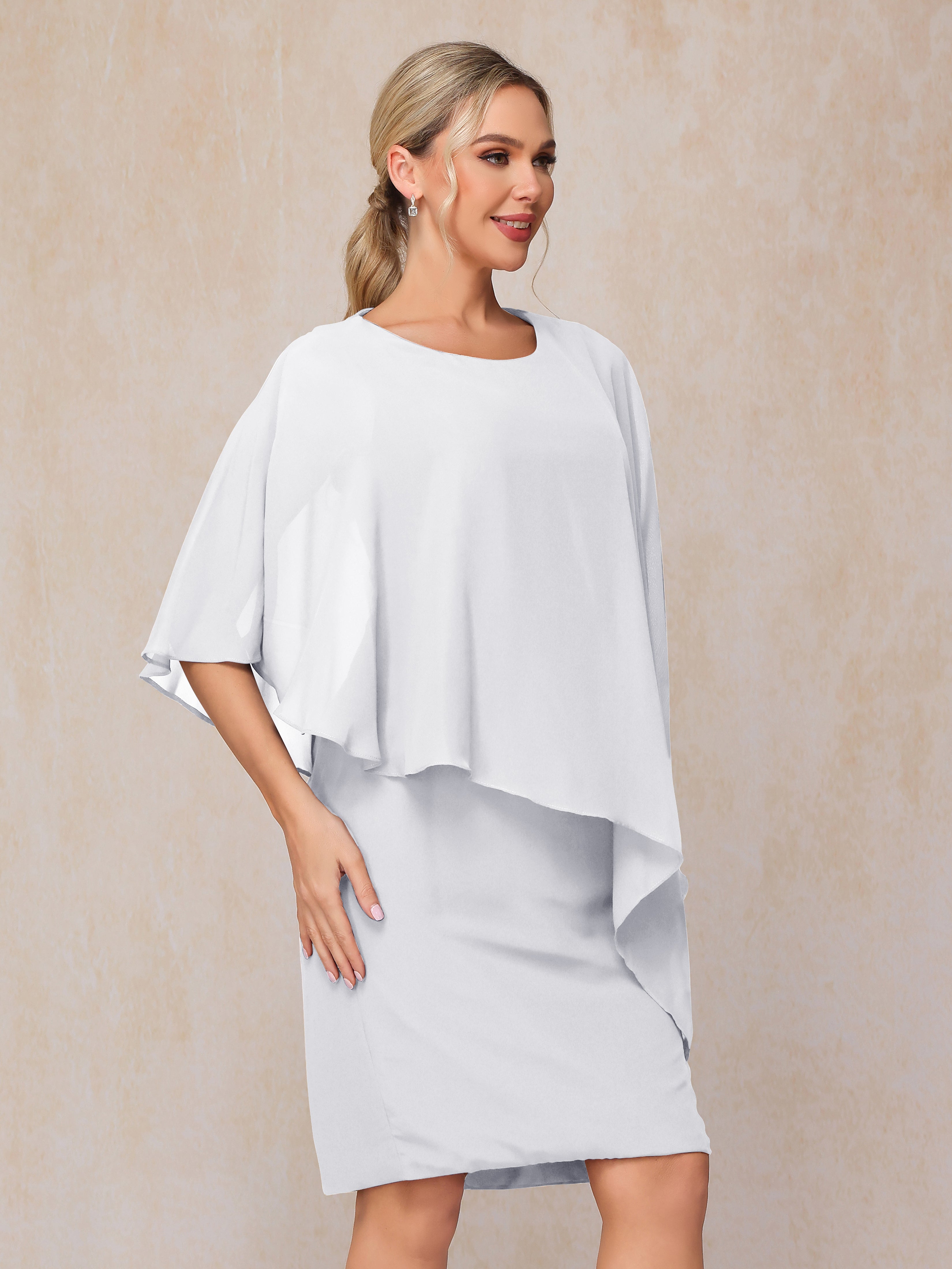Knee Length Short Sleeves Chiffon Mother Of The Groom Dress