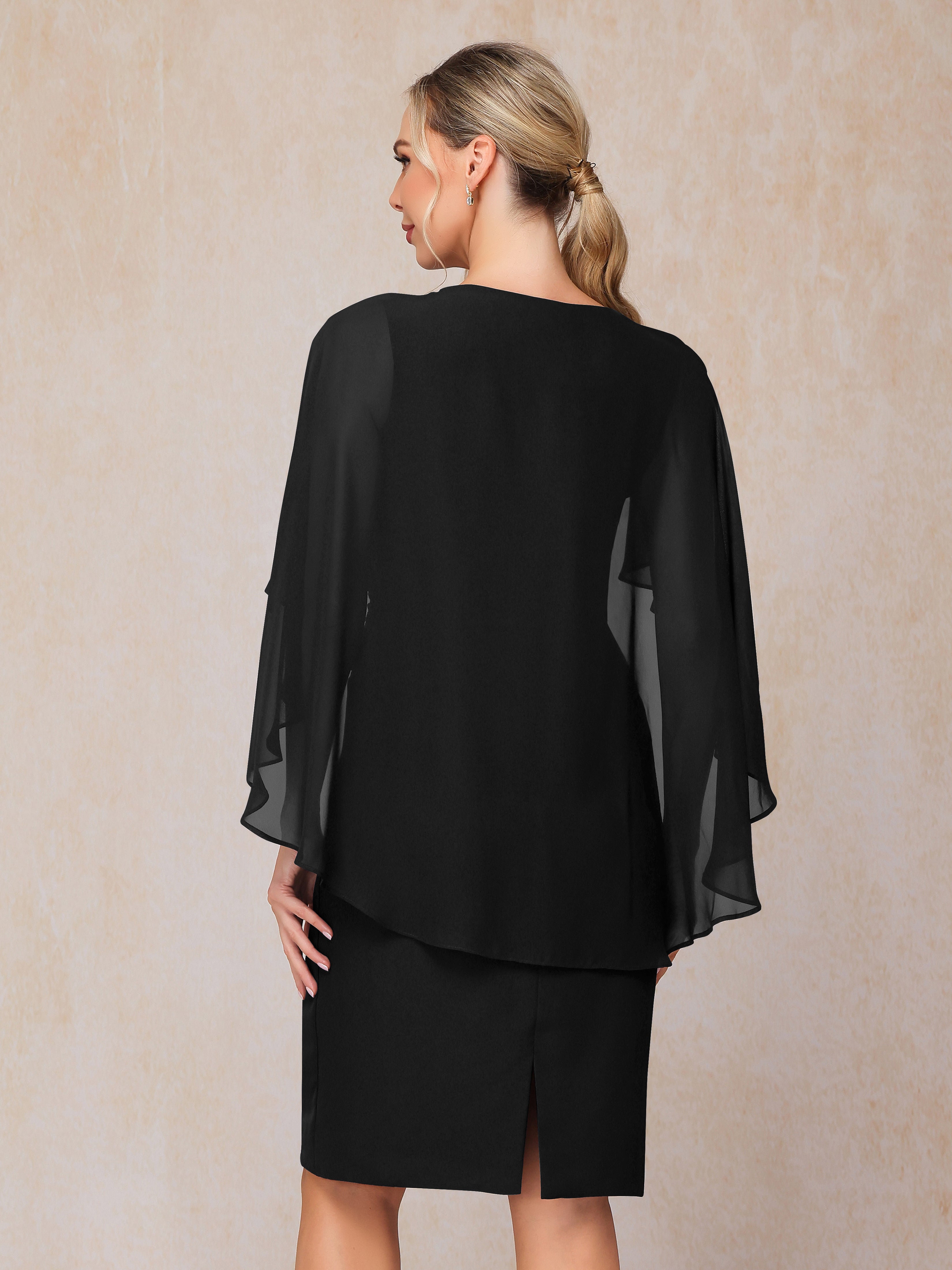 Short Sleeves Knee Length Chiffon Mother Of The Groom Dress With Beading