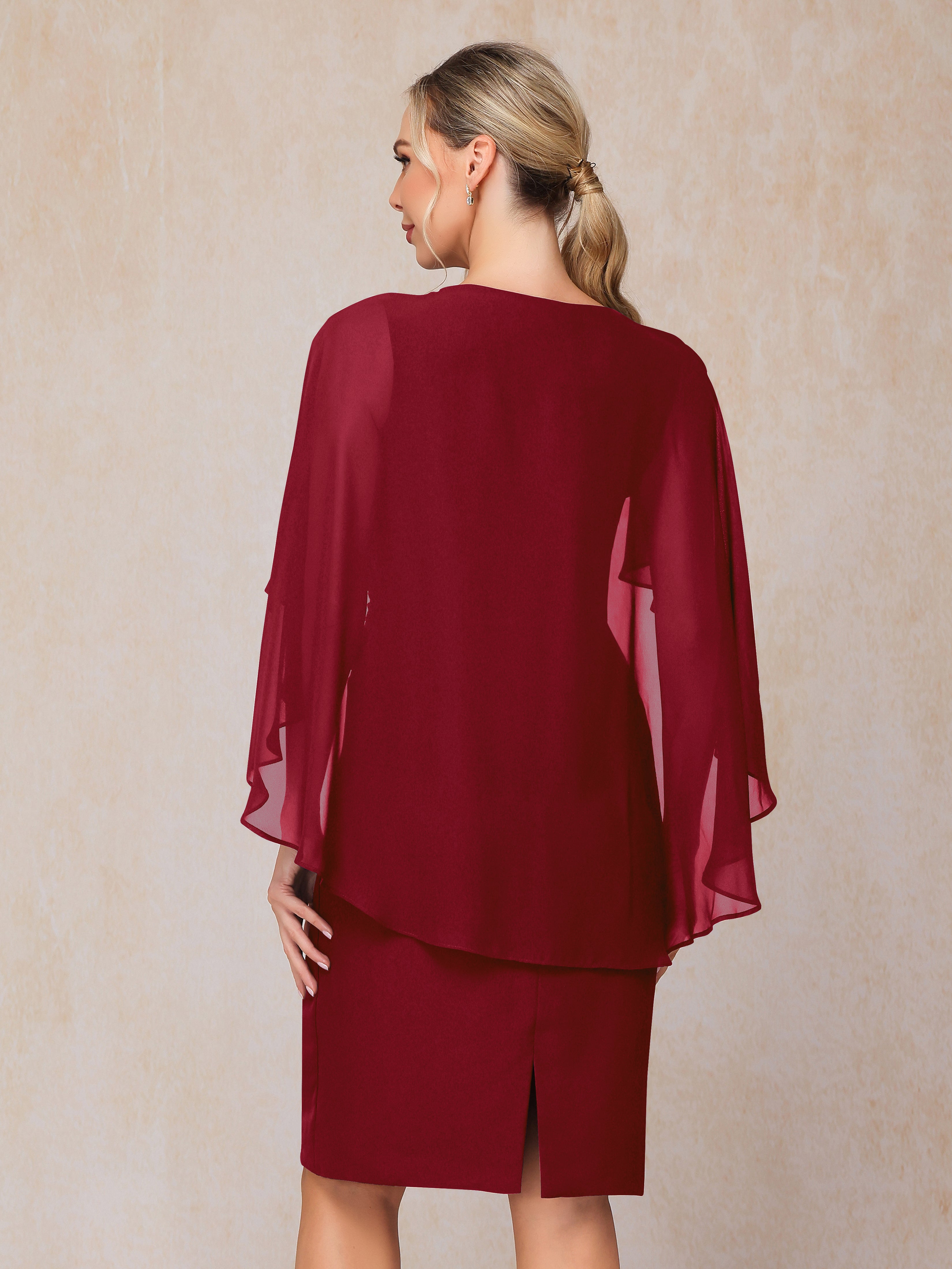 Short Sleeves Knee Length Chiffon Mother Of The Groom Dress With Beading