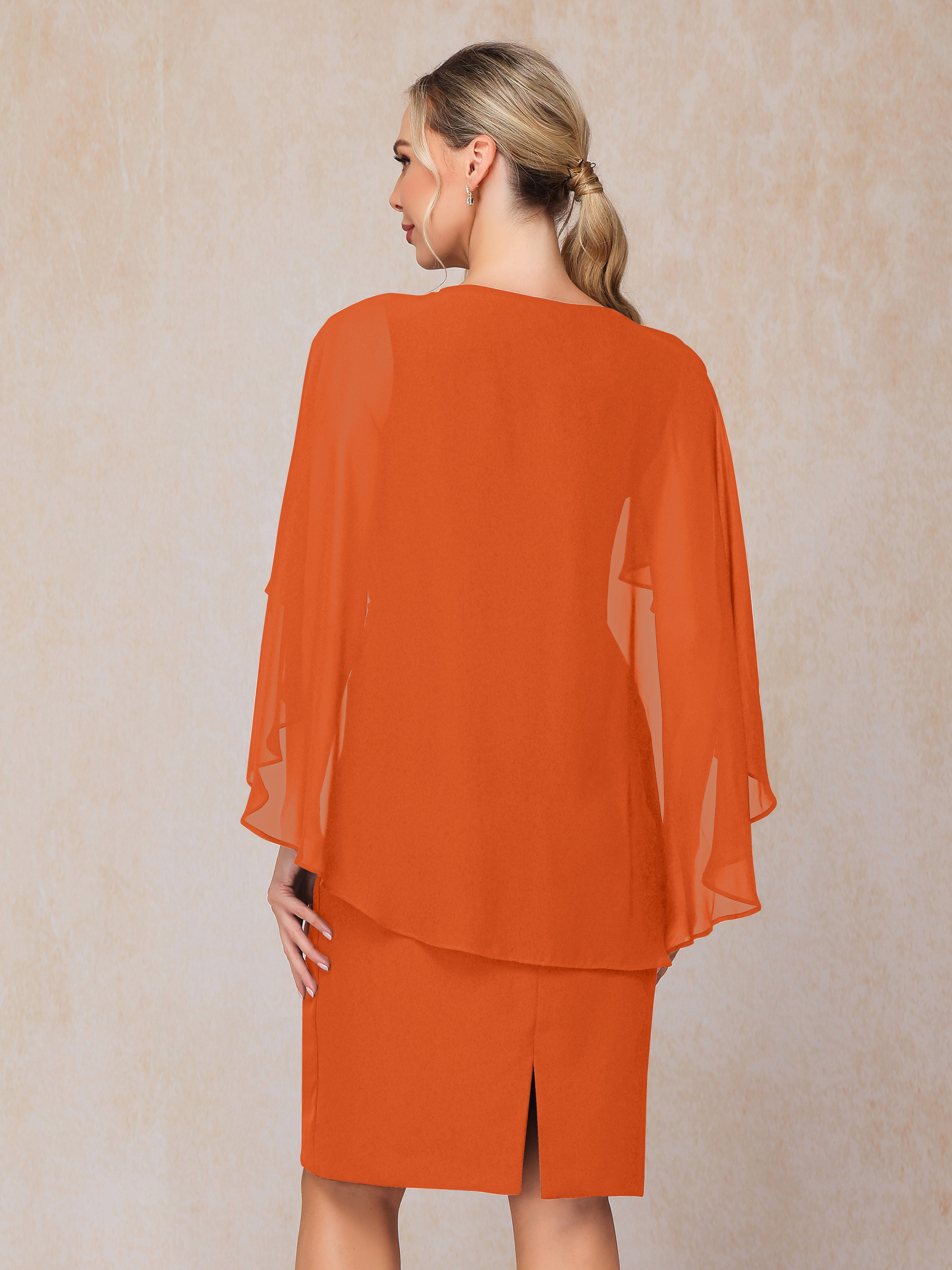 Short Sleeves Knee Length Chiffon Mother Of The Groom Dress With Beading