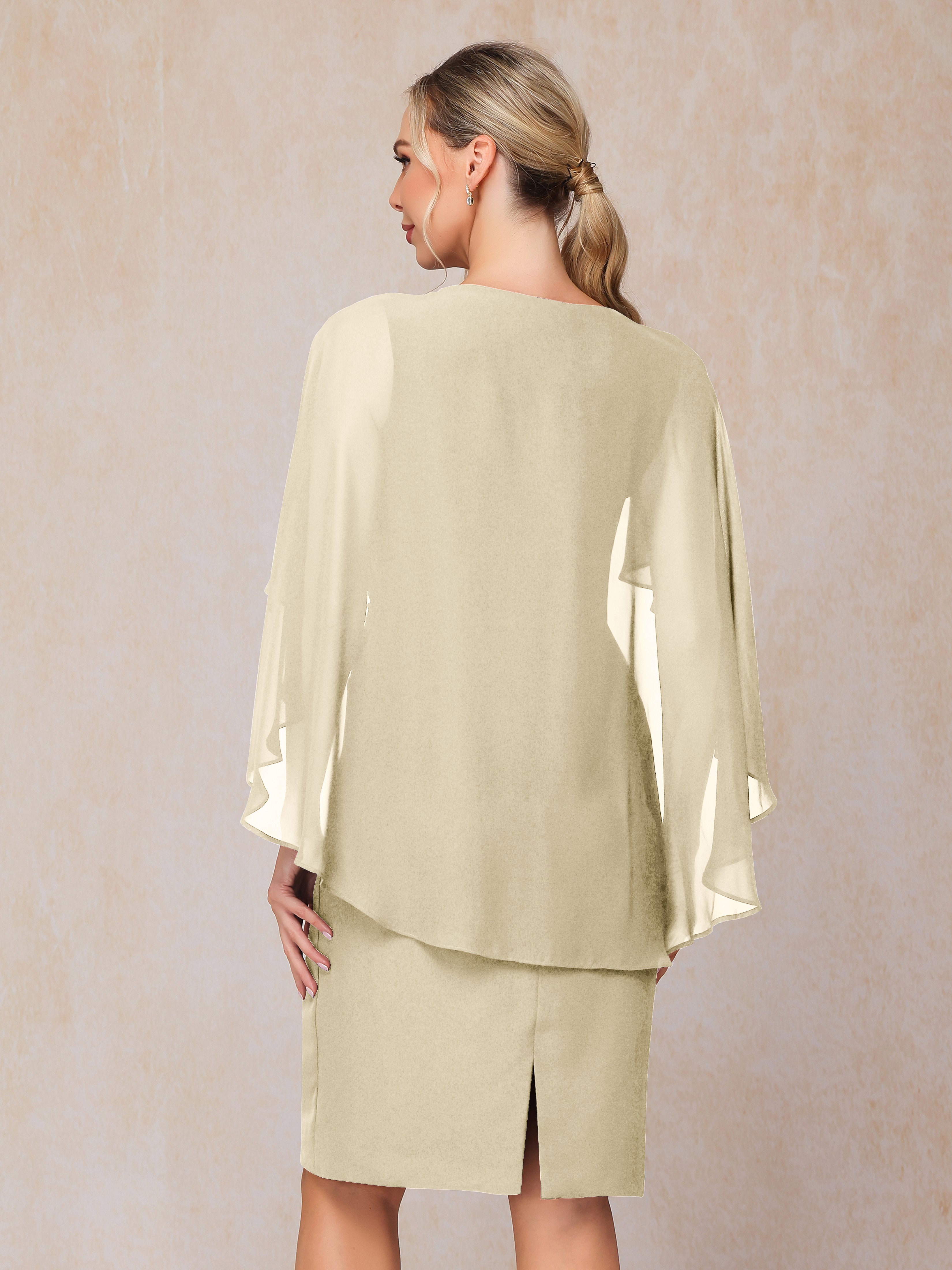 Short Sleeves Knee Length Chiffon Mother Of The Groom Dress With Beading