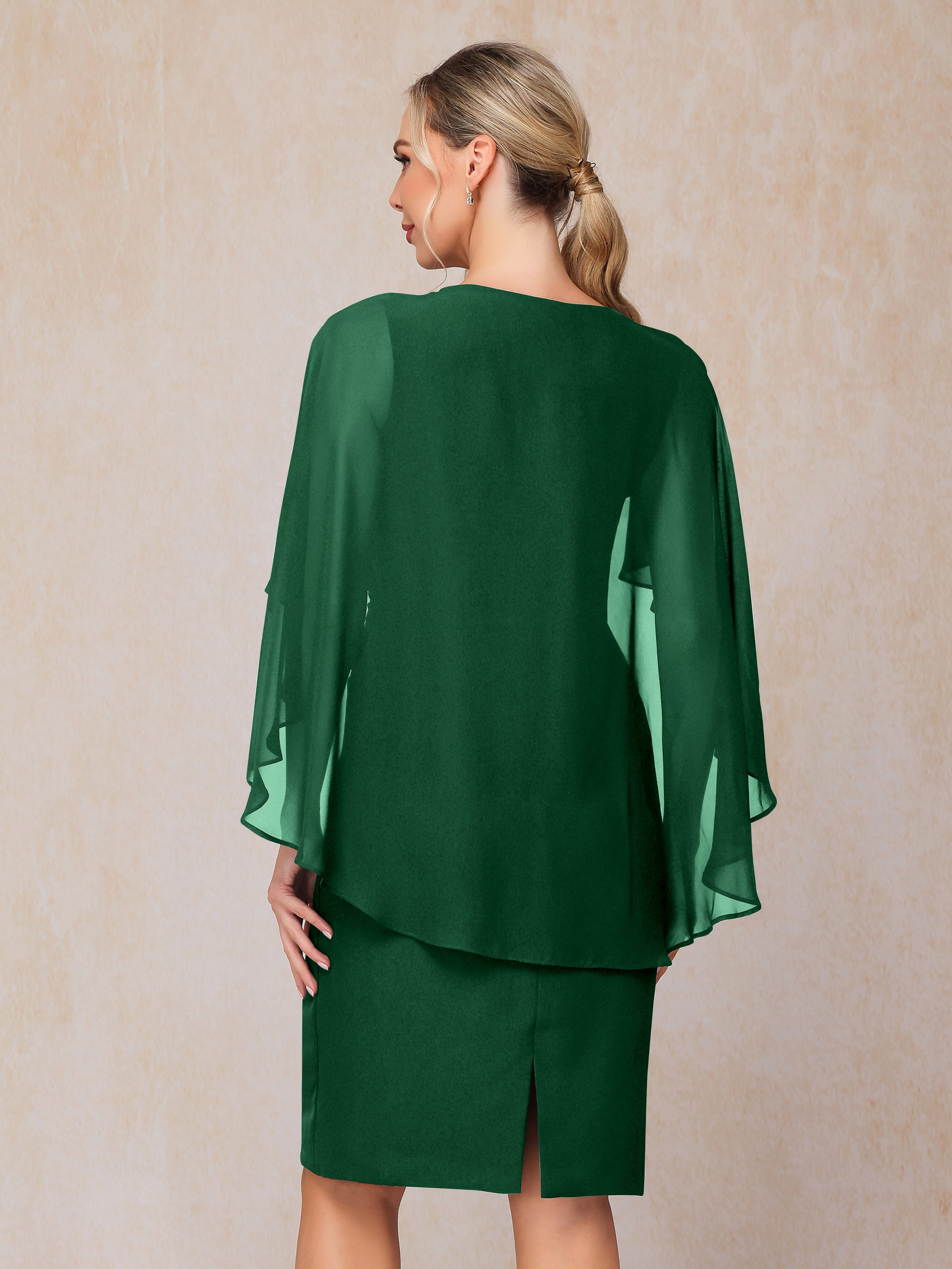 Short Sleeves Knee Length Chiffon Mother Of The Groom Dress With Beading