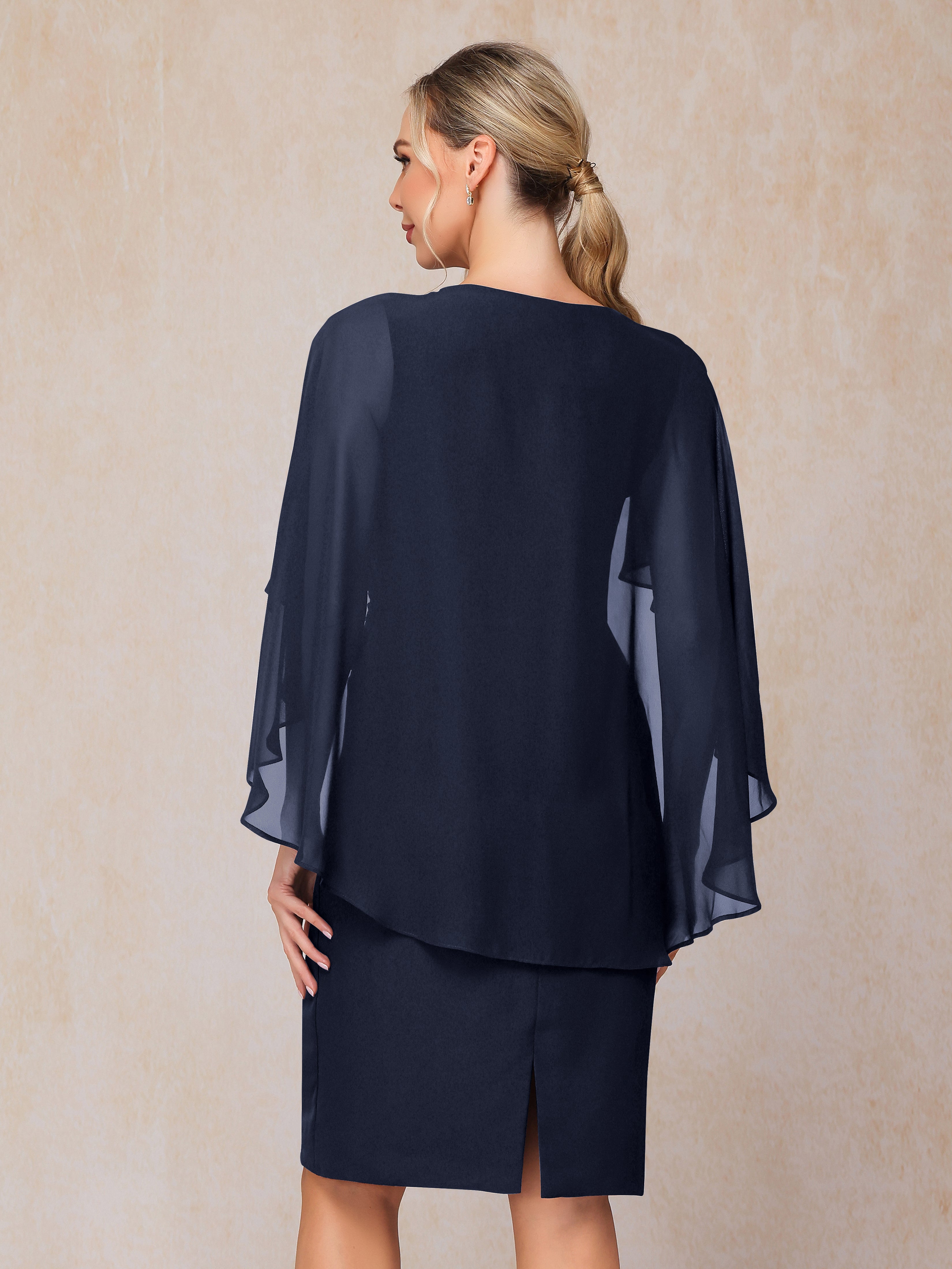 Short Sleeves Knee Length Chiffon Mother Of The Groom Dress With Beading