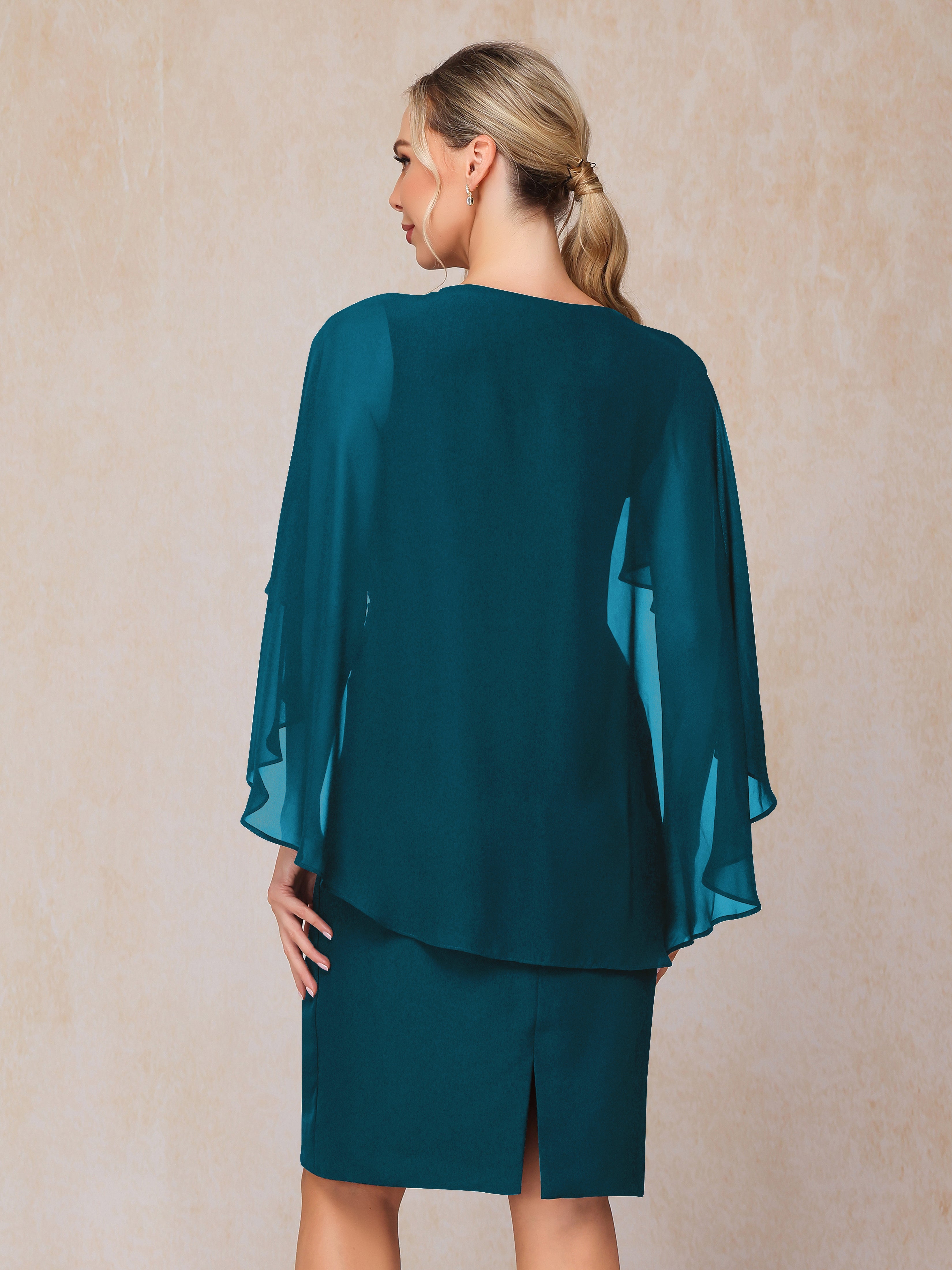 Short Sleeves Knee Length Chiffon Mother Of The Groom Dress With Beading