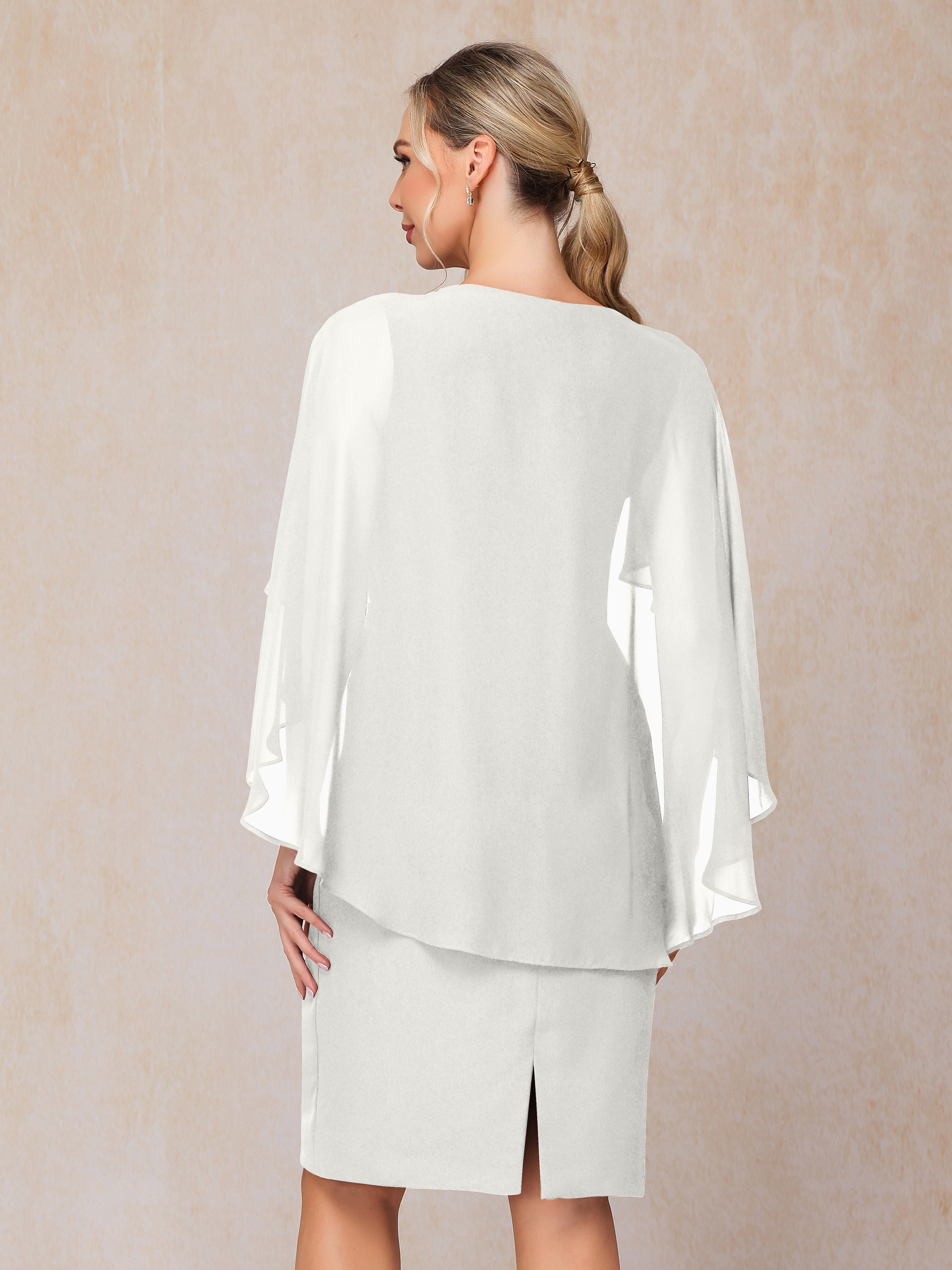 Short Sleeves Knee Length Chiffon Mother Of The Groom Dress With Beading