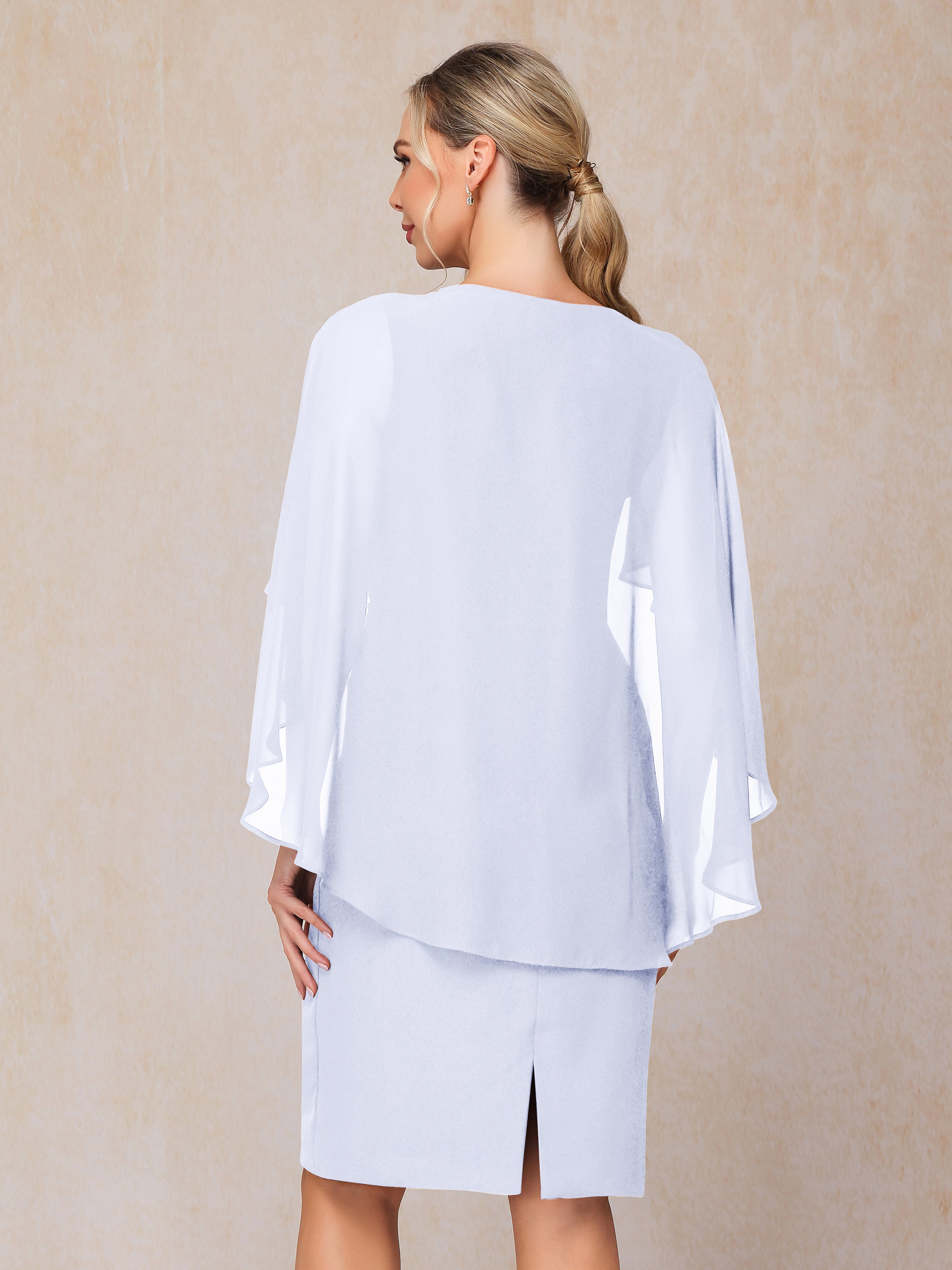 Short Sleeves Knee Length Chiffon Mother Of The Groom Dress With Beading