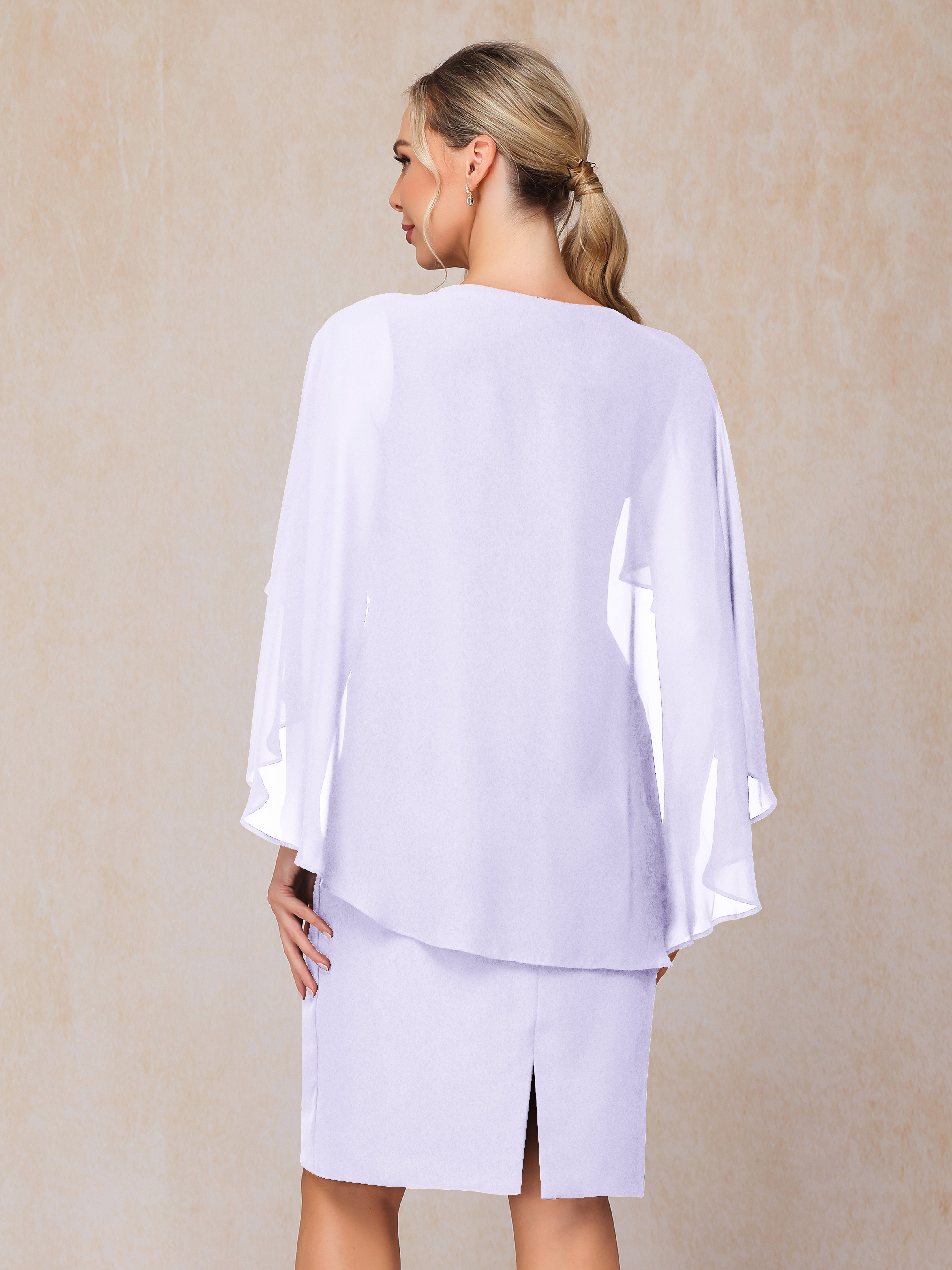 Short Sleeves Knee Length Chiffon Mother Of The Groom Dress With Beading
