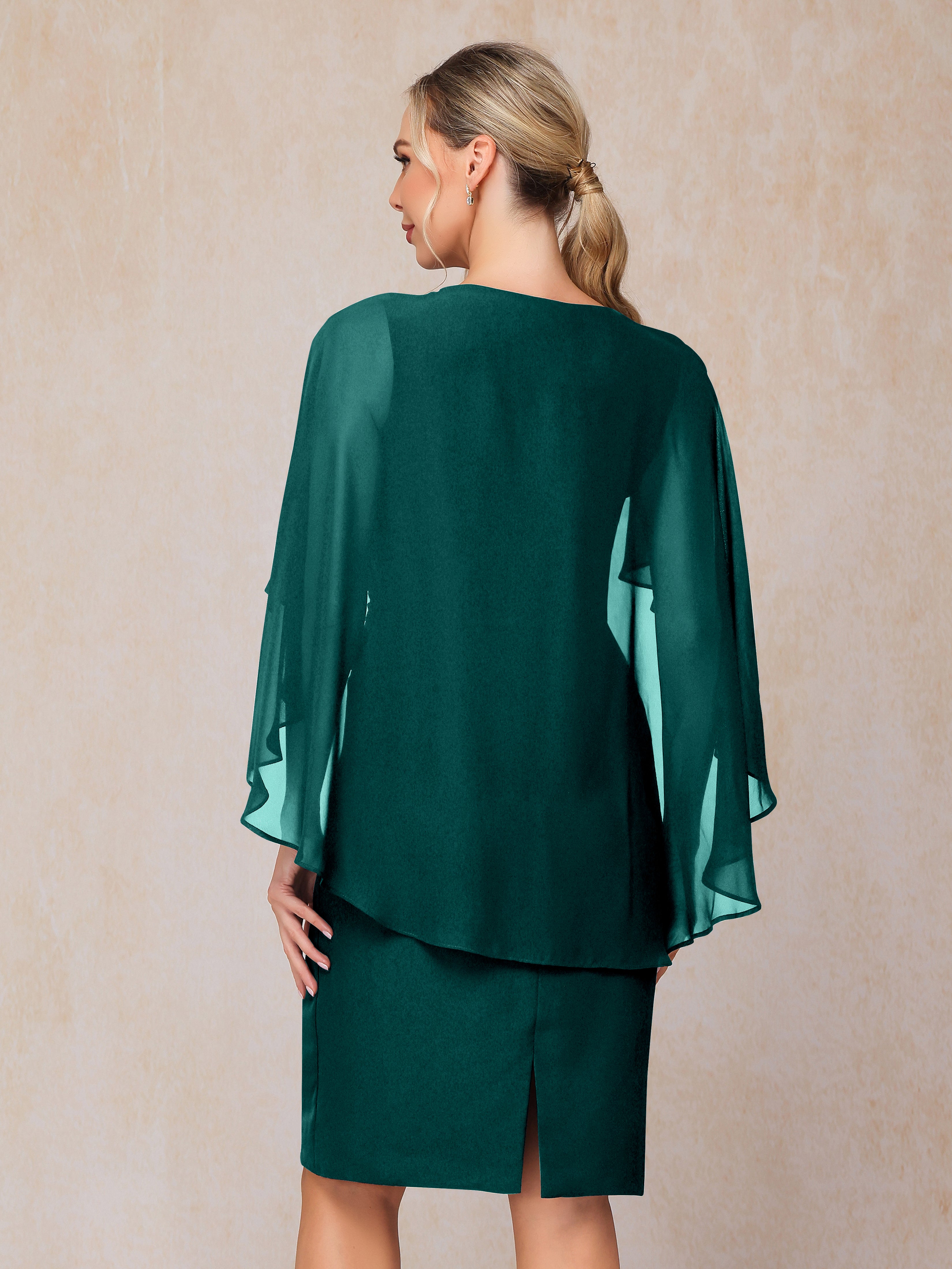 Short Sleeves Knee Length Chiffon Mother Of The Bride Dress With Beading