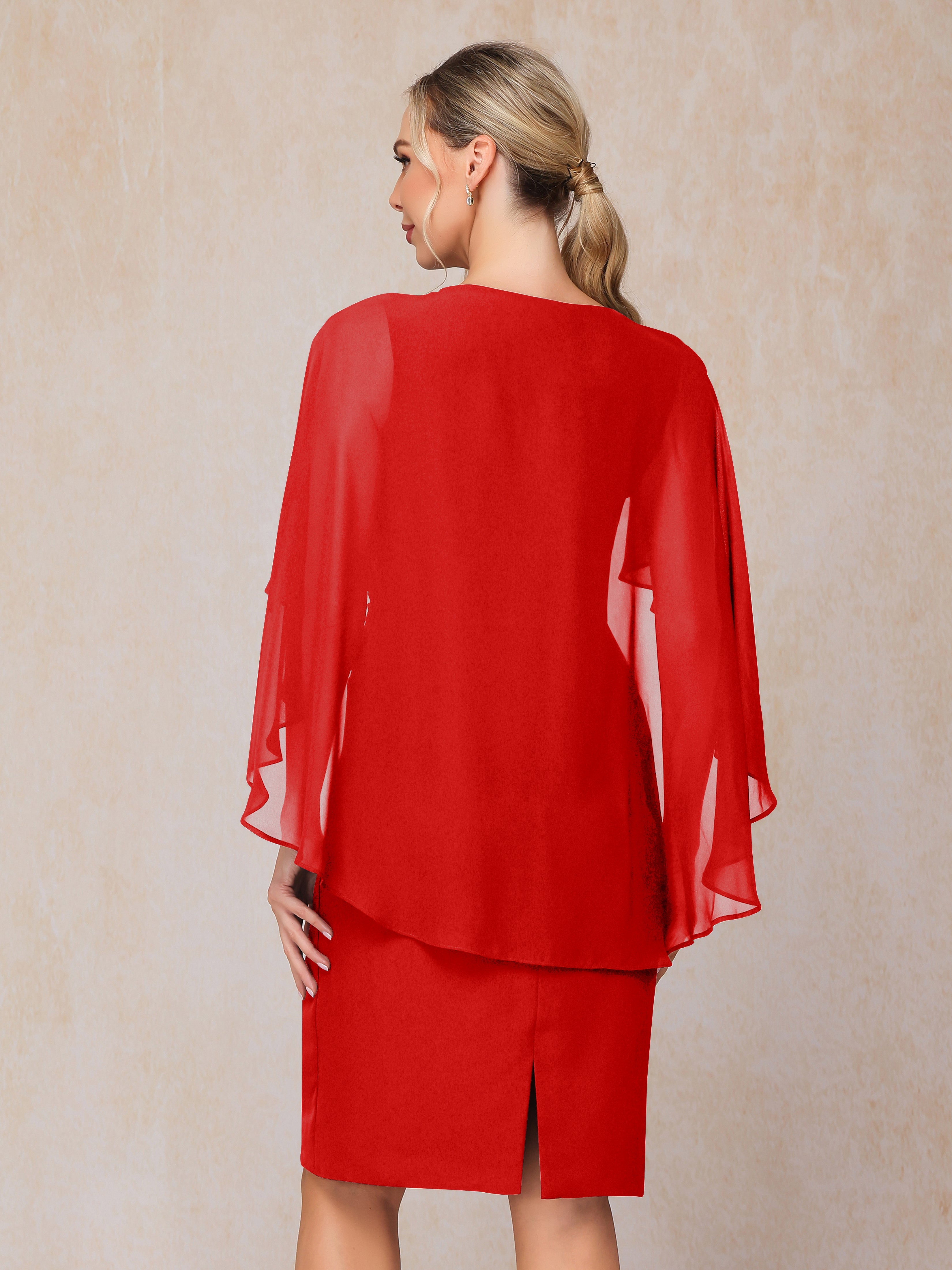 Short Sleeves Knee Length Chiffon Mother Of The Groom Dress With Beading