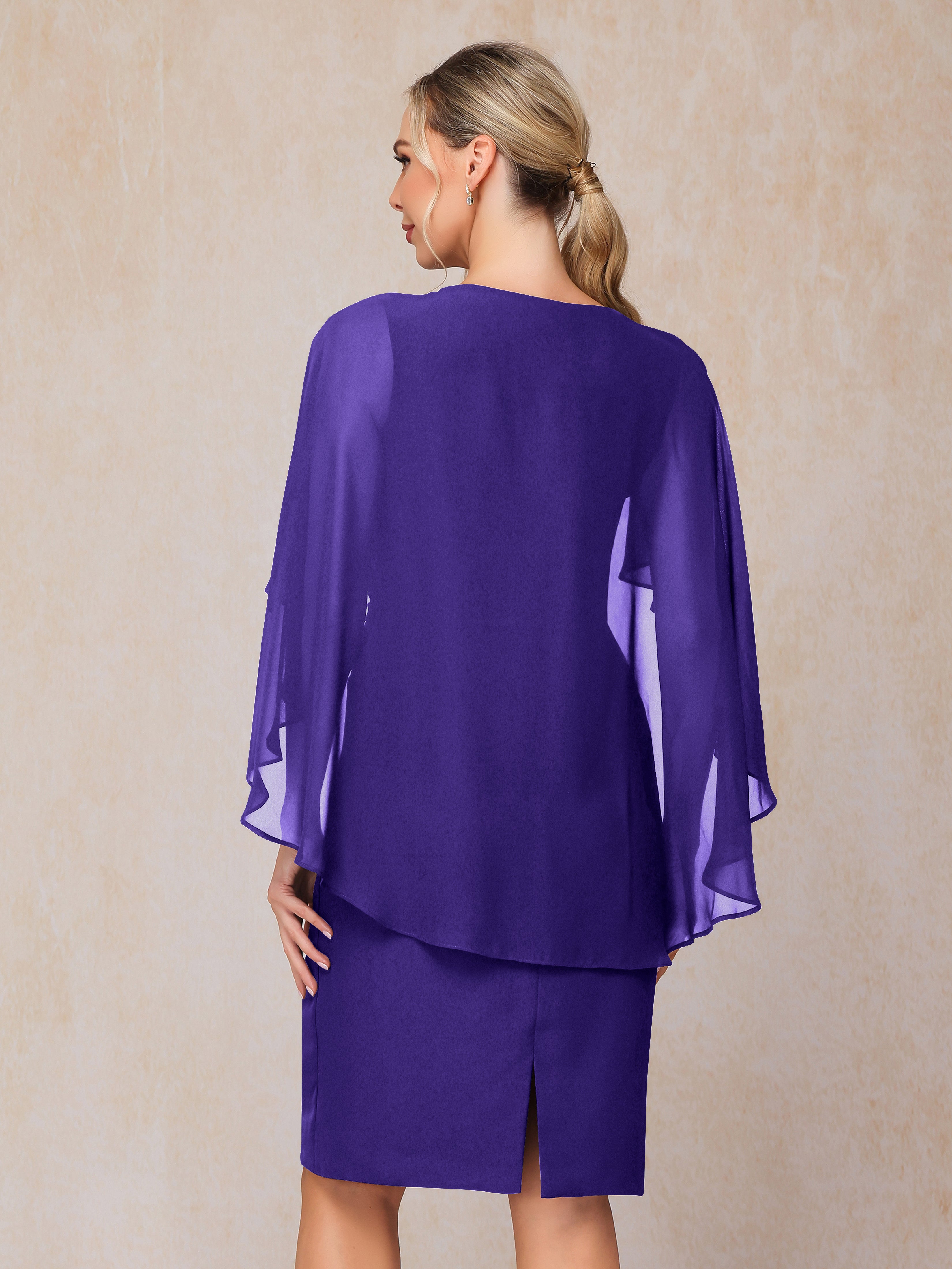 Short Sleeves Knee Length Chiffon Mother Of The Groom Dress With Beading