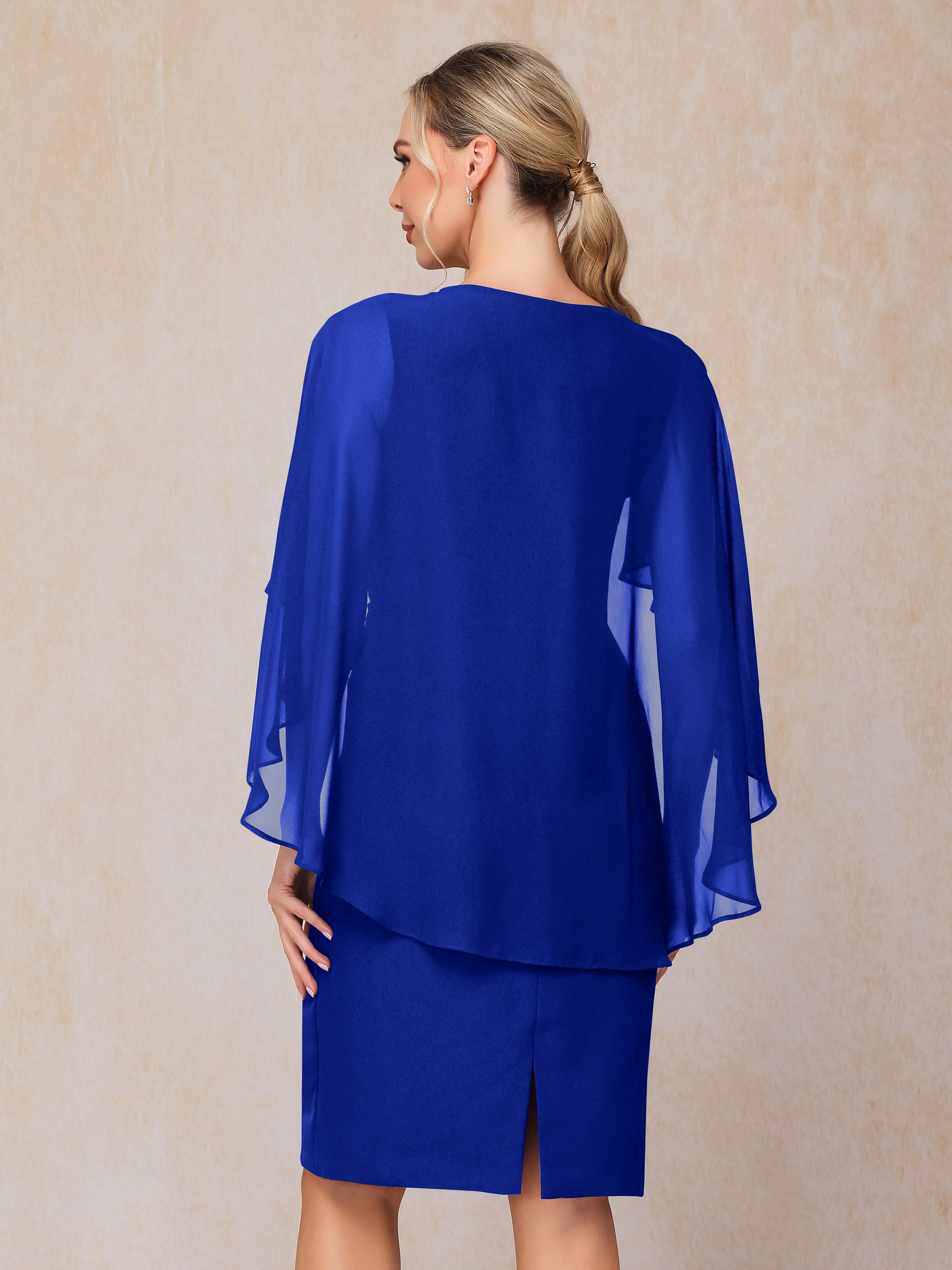 Short Sleeves Knee Length Chiffon Mother Of The Groom Dress With Beading