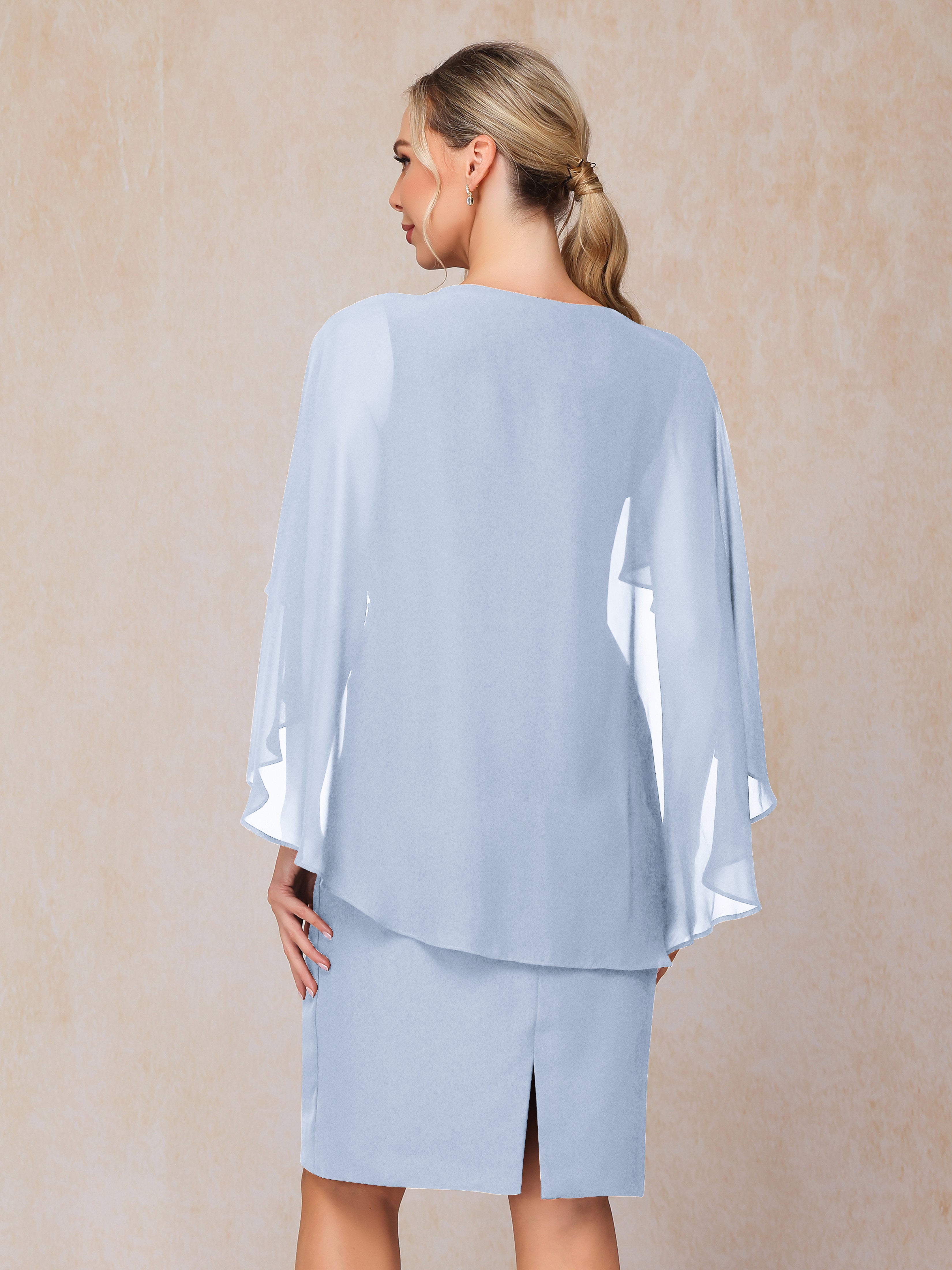 Short Sleeves Knee Length Chiffon Mother Of The Groom Dress With Beading