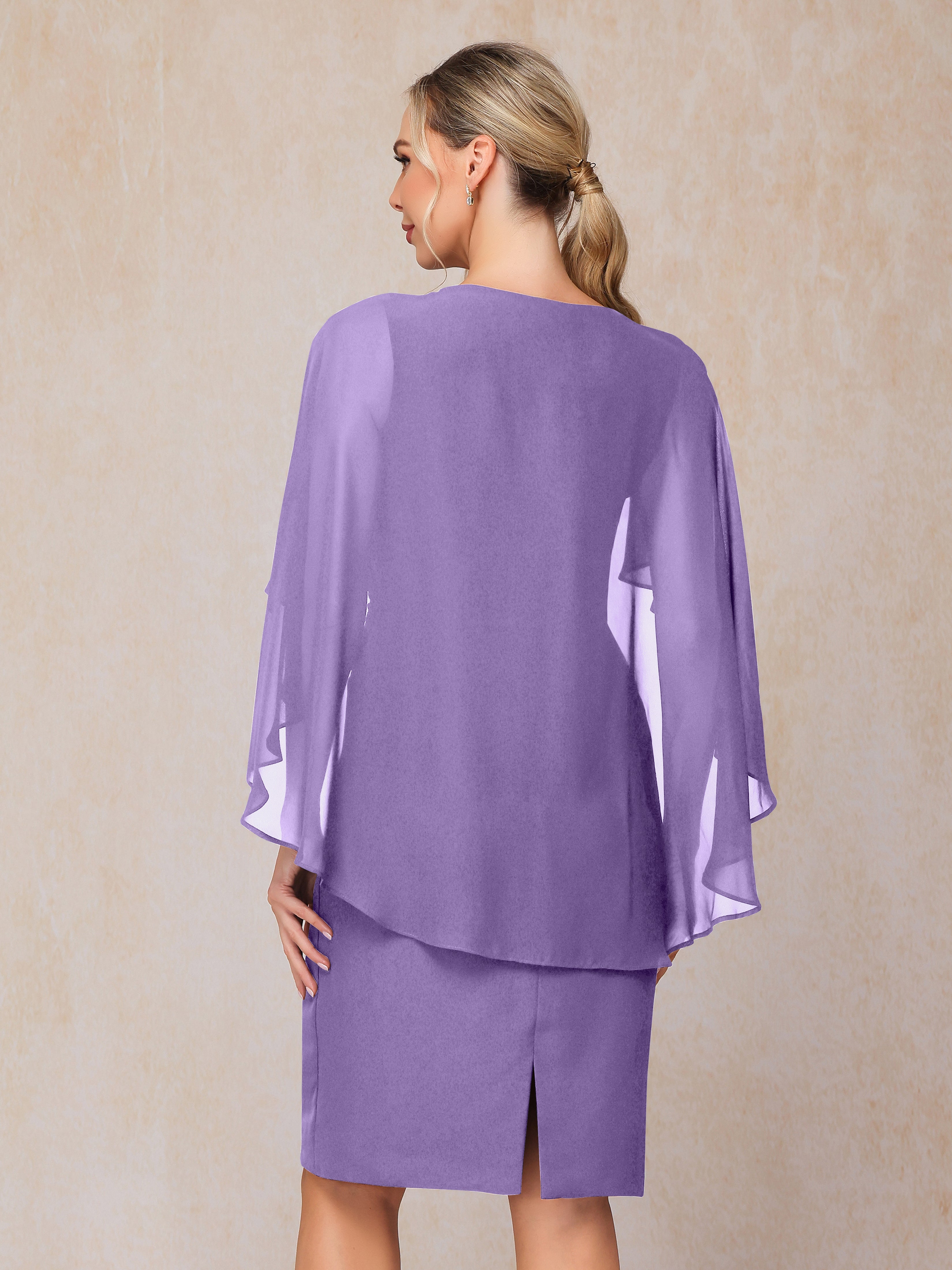 Short Sleeves Knee Length Chiffon Mother Of The Groom Dress With Beading