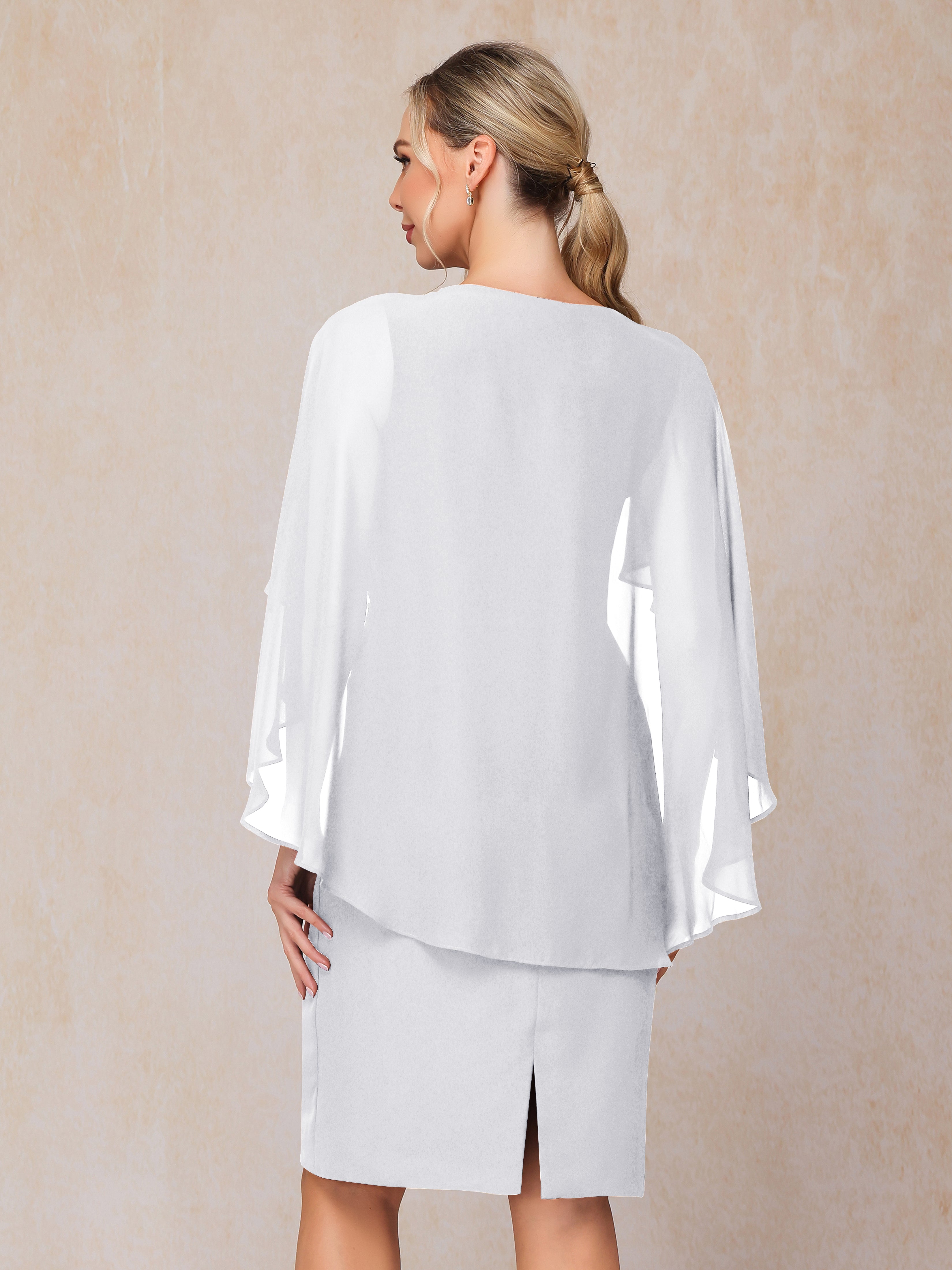 Short Sleeves Knee Length Chiffon Mother Of The Groom Dress With Beading