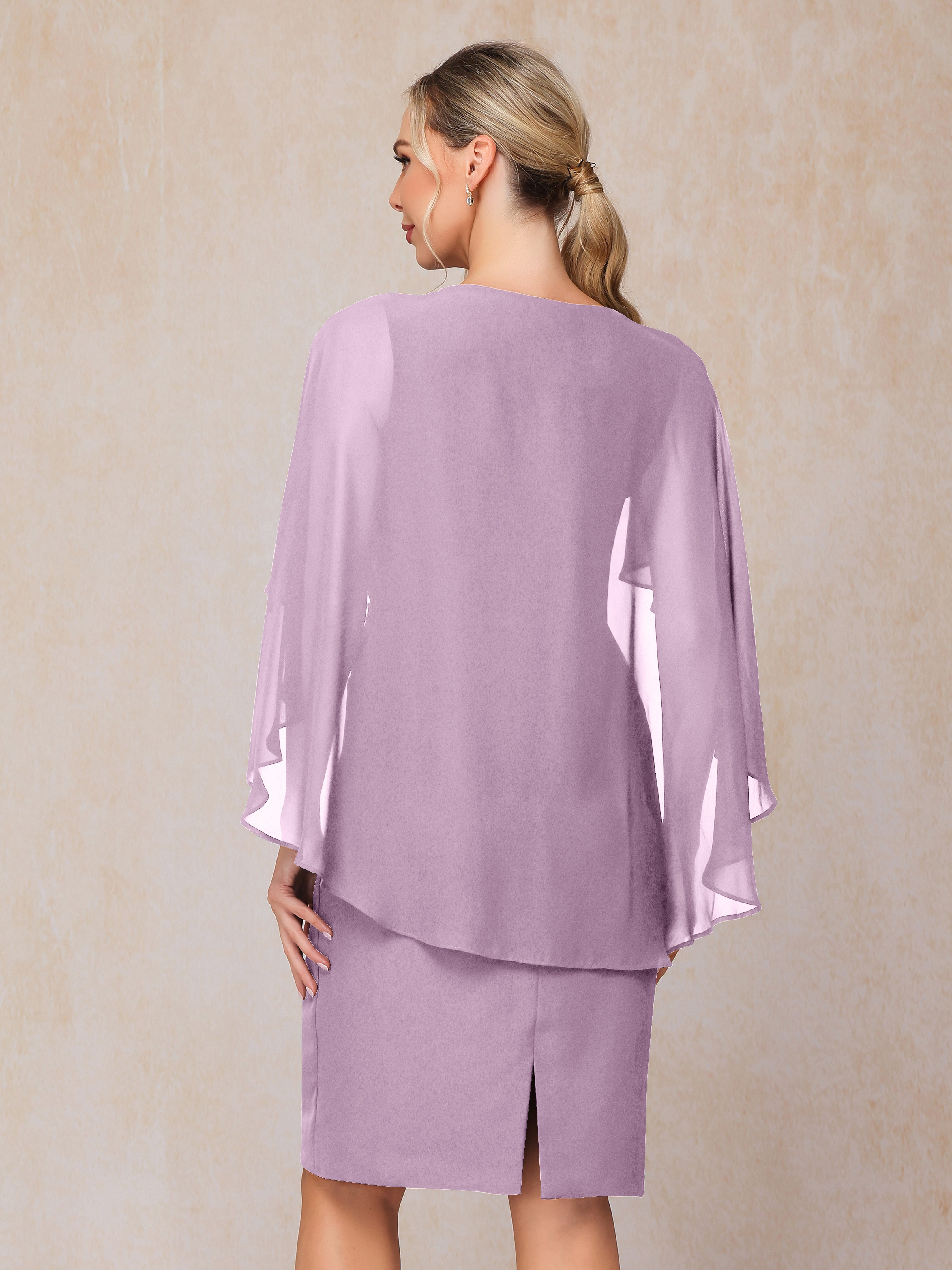 Short Sleeves Knee Length Chiffon Mother Of The Groom Dress With Beading