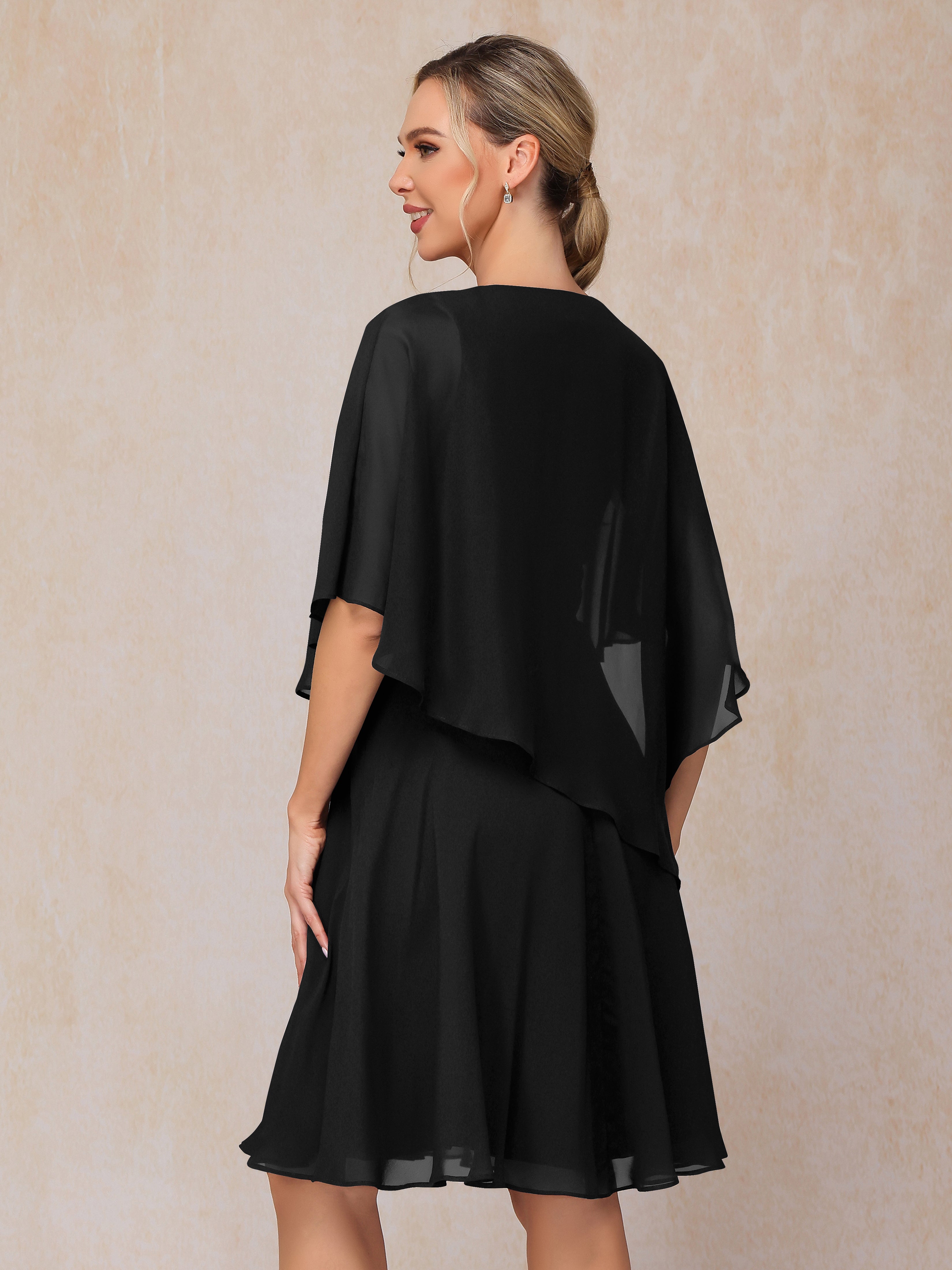 V Neck Short Sleeves Knee Length Chiffon Mother Of The Groom Dress