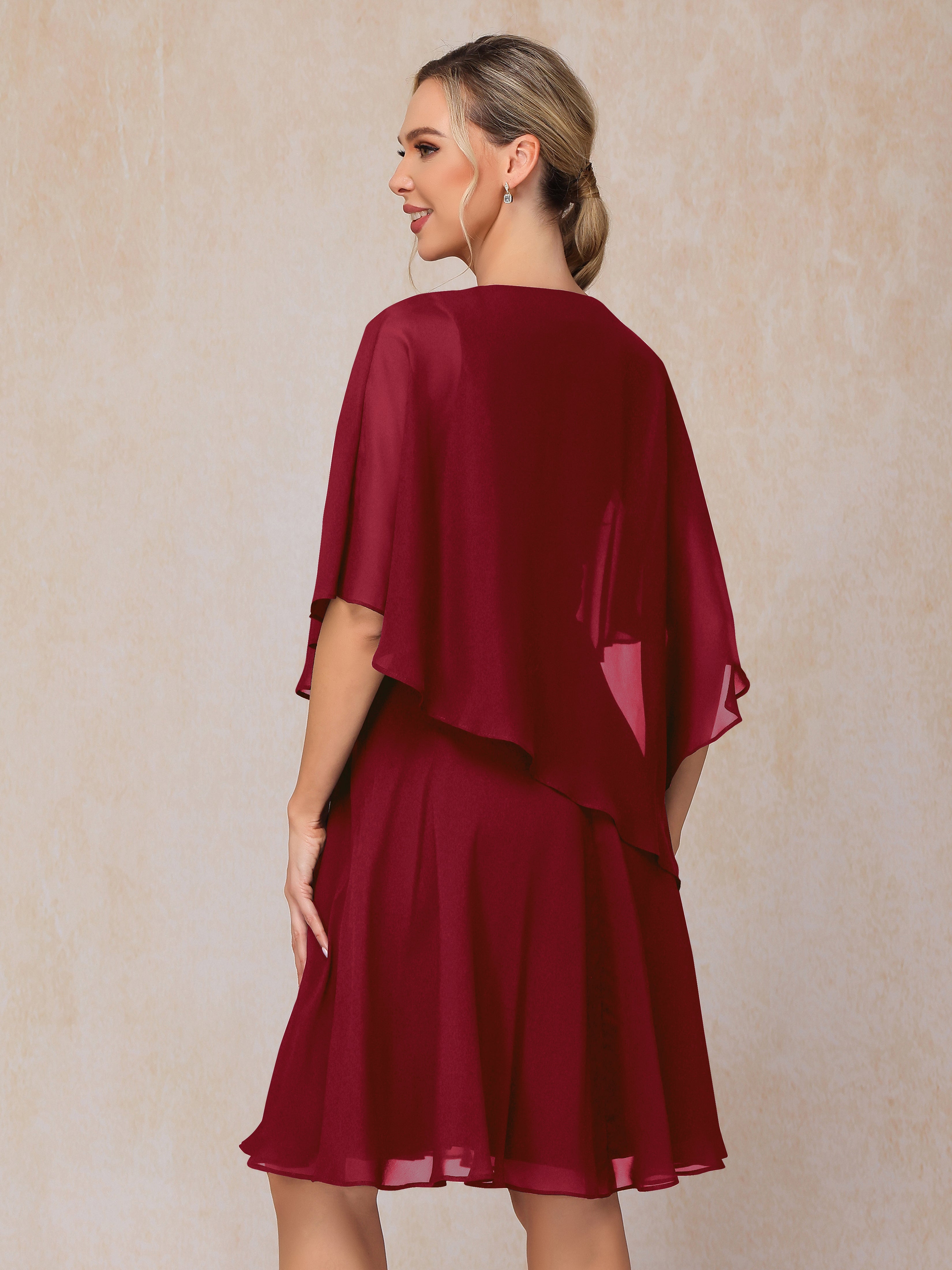 V Neck Short Sleeves Knee Length Chiffon Mother Of The Groom Dress