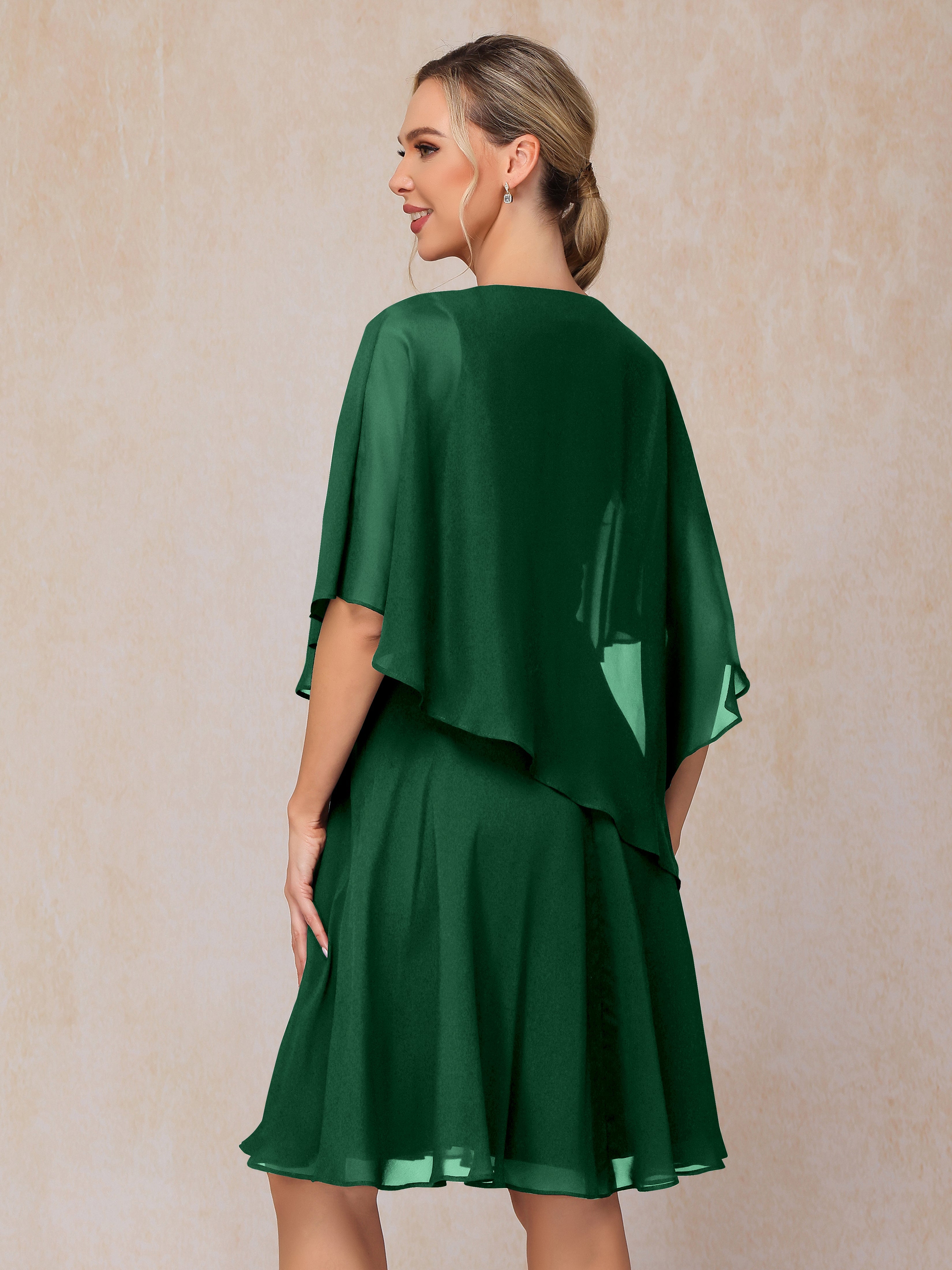 V Neck Short Sleeves Knee Length Chiffon Mother Of The Groom Dress