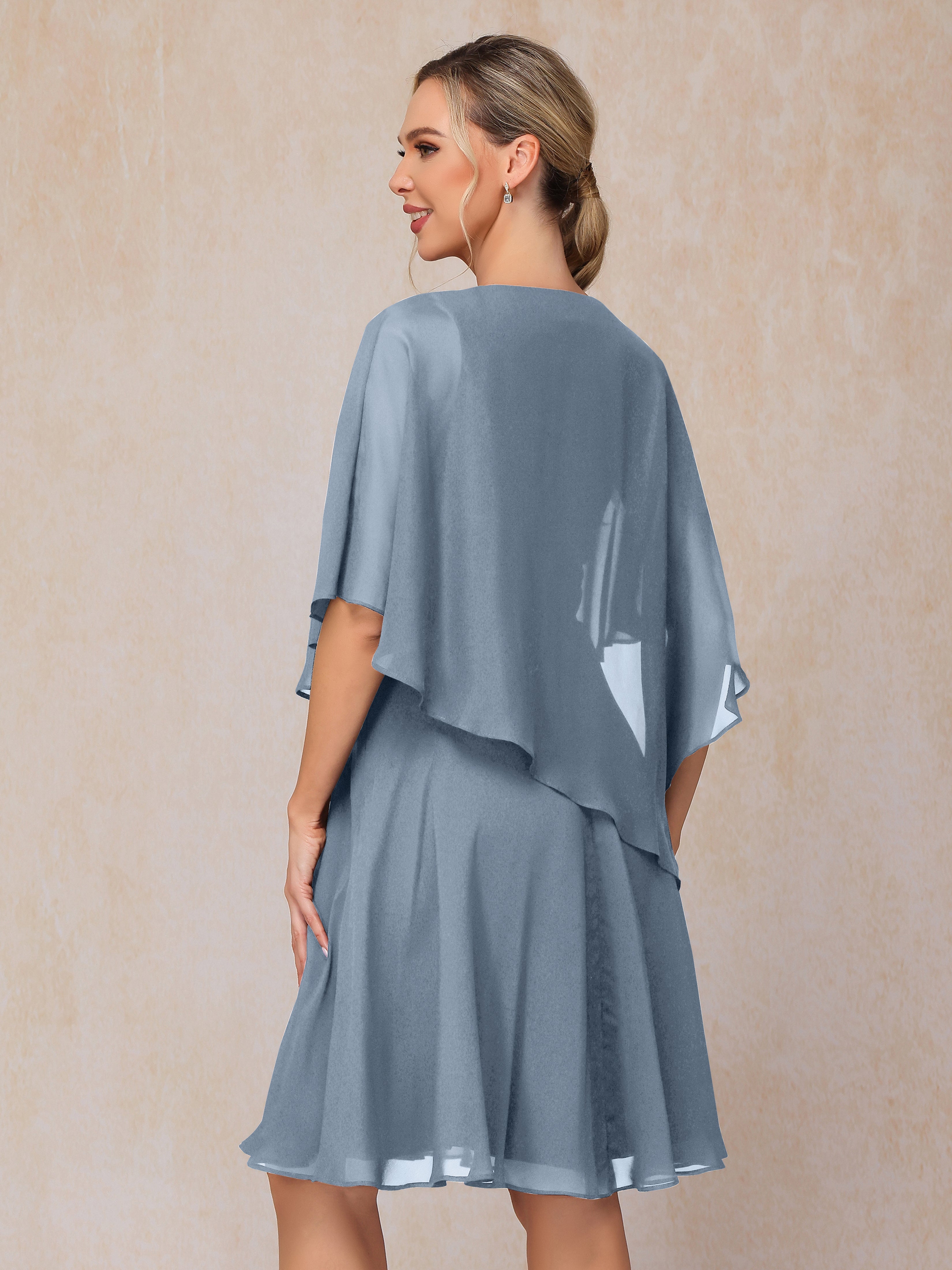 V Neck Short Sleeves Knee Length Chiffon Mother Of The Groom Dress