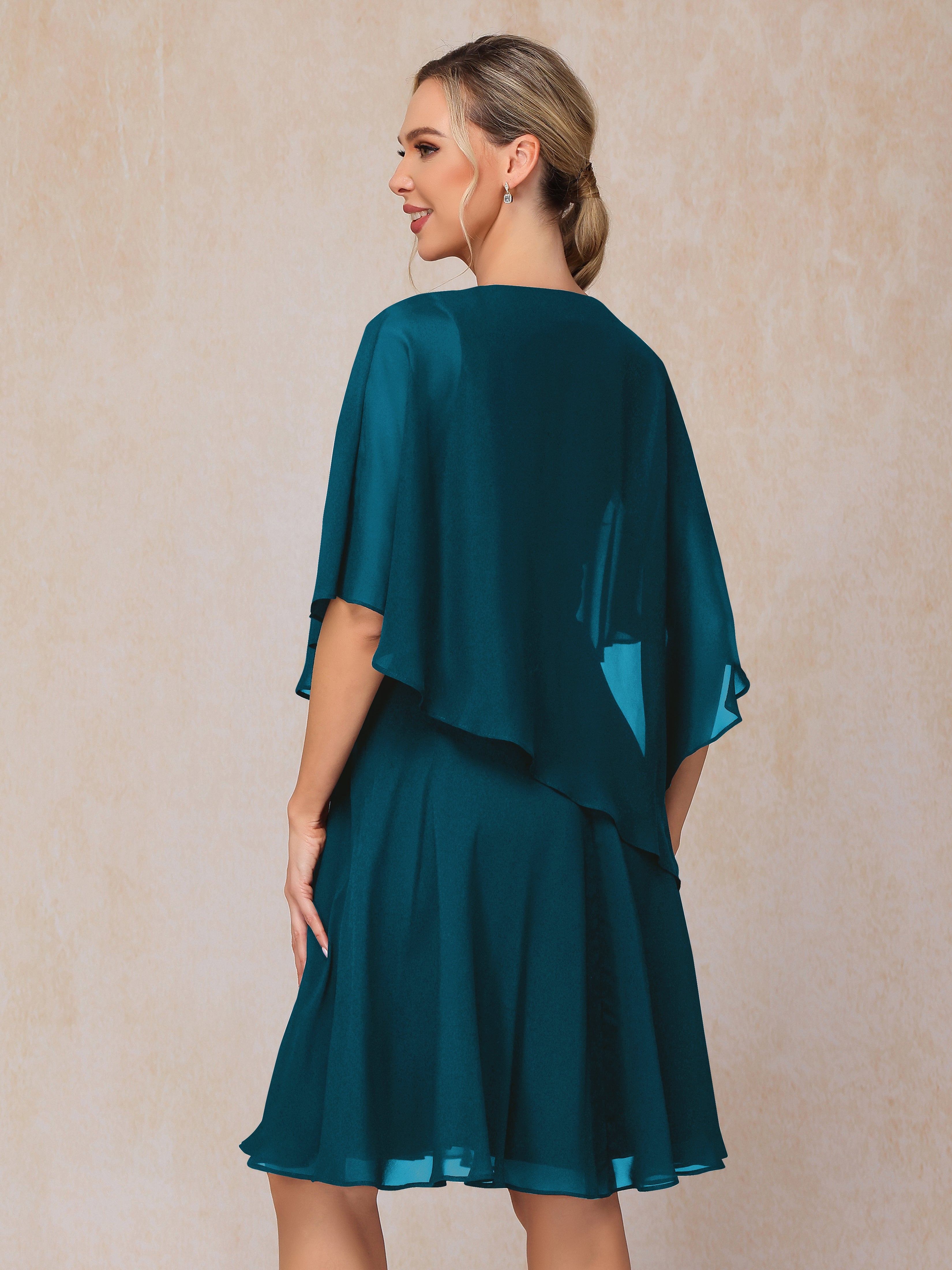 V Neck Short Sleeves Knee Length Chiffon Mother Of The Groom Dress