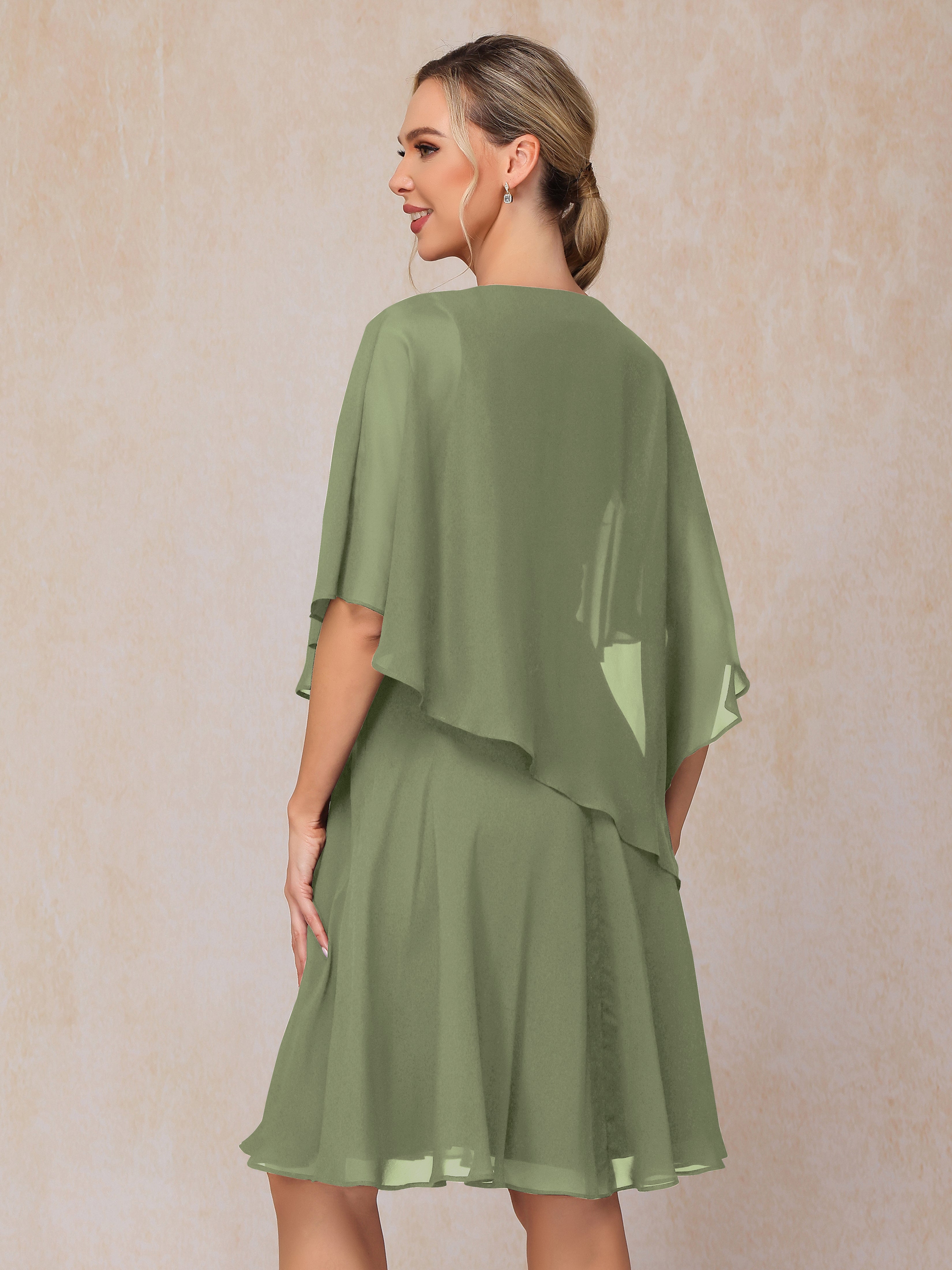 V Neck Short Sleeves Knee Length Chiffon Mother Of The Groom Dress