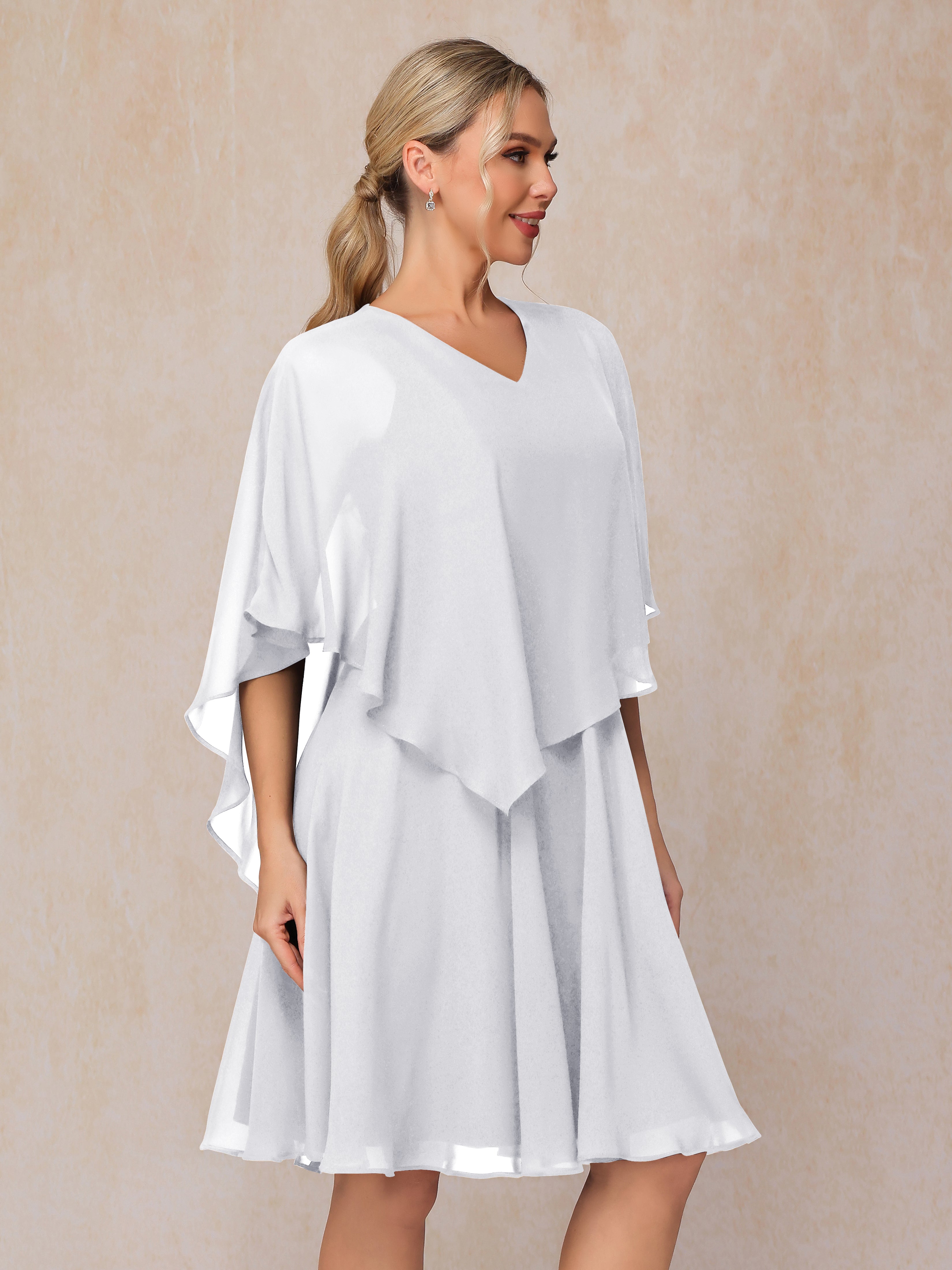 V Neck Short Sleeves Knee Length Chiffon Mother Of The Groom Dress