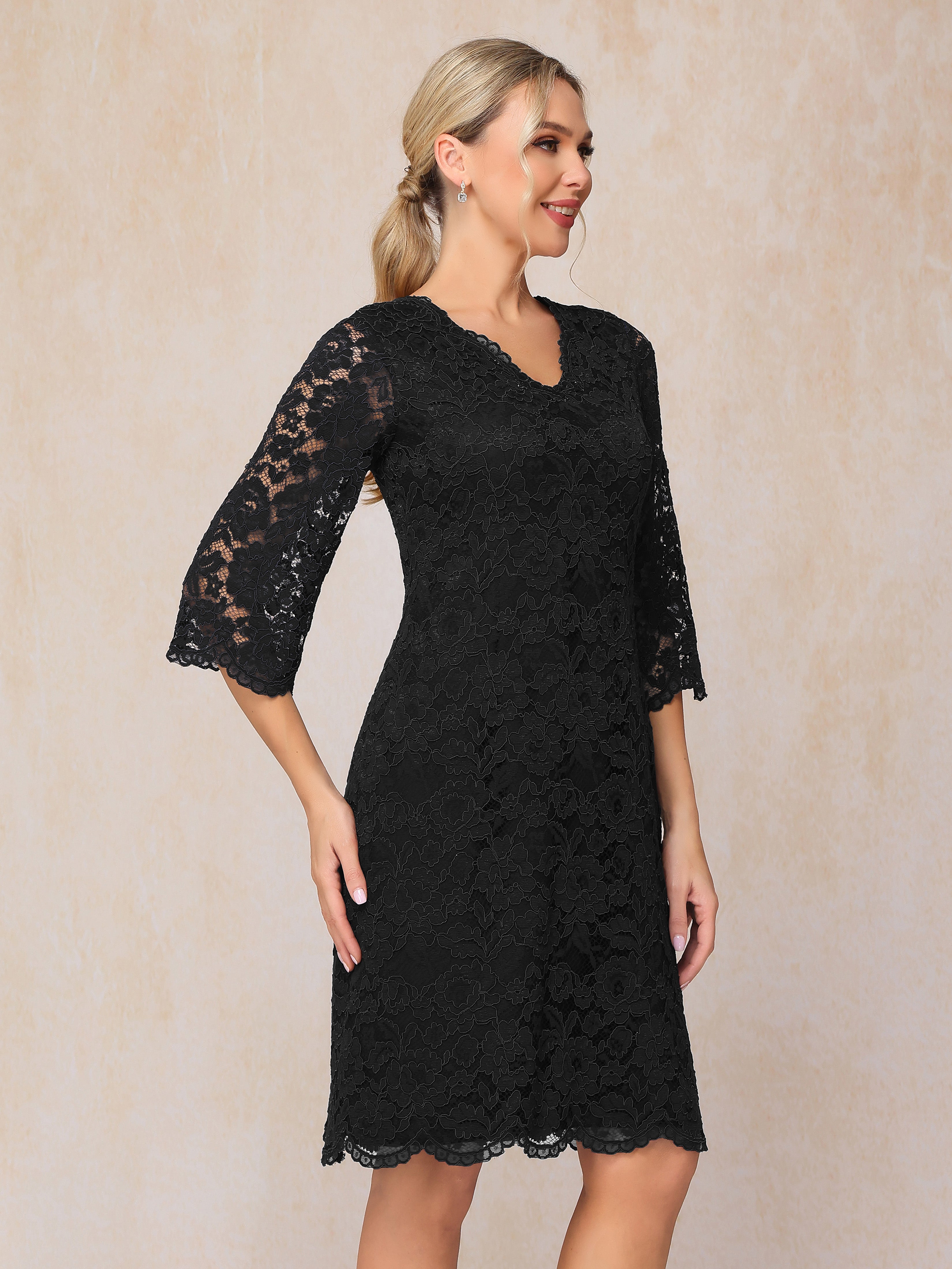 3/4 Sleeves Knee Length Lace Mother Of The Groom Dress