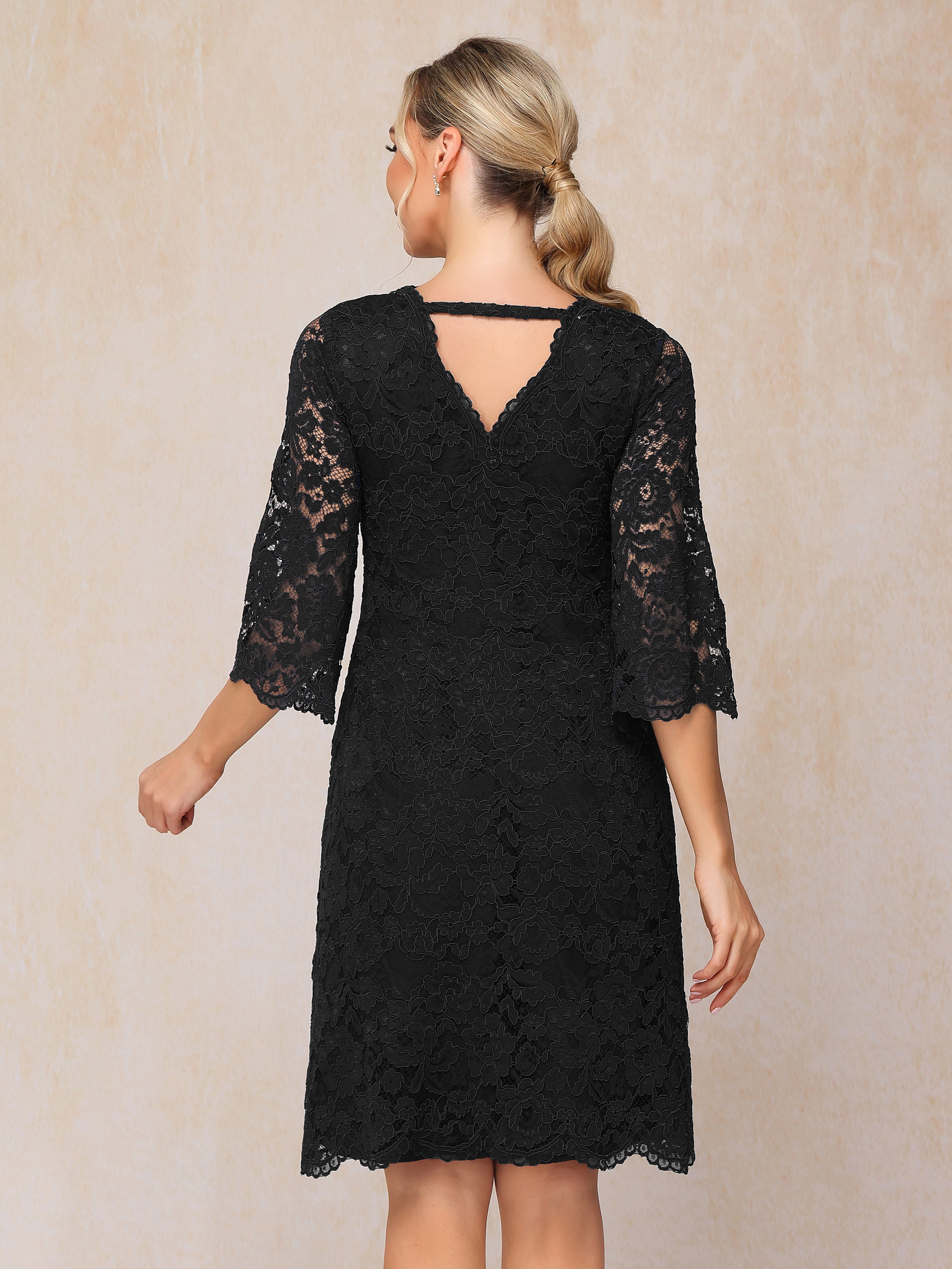3/4 Sleeves Knee Length Lace Mother Of The Groom Dress