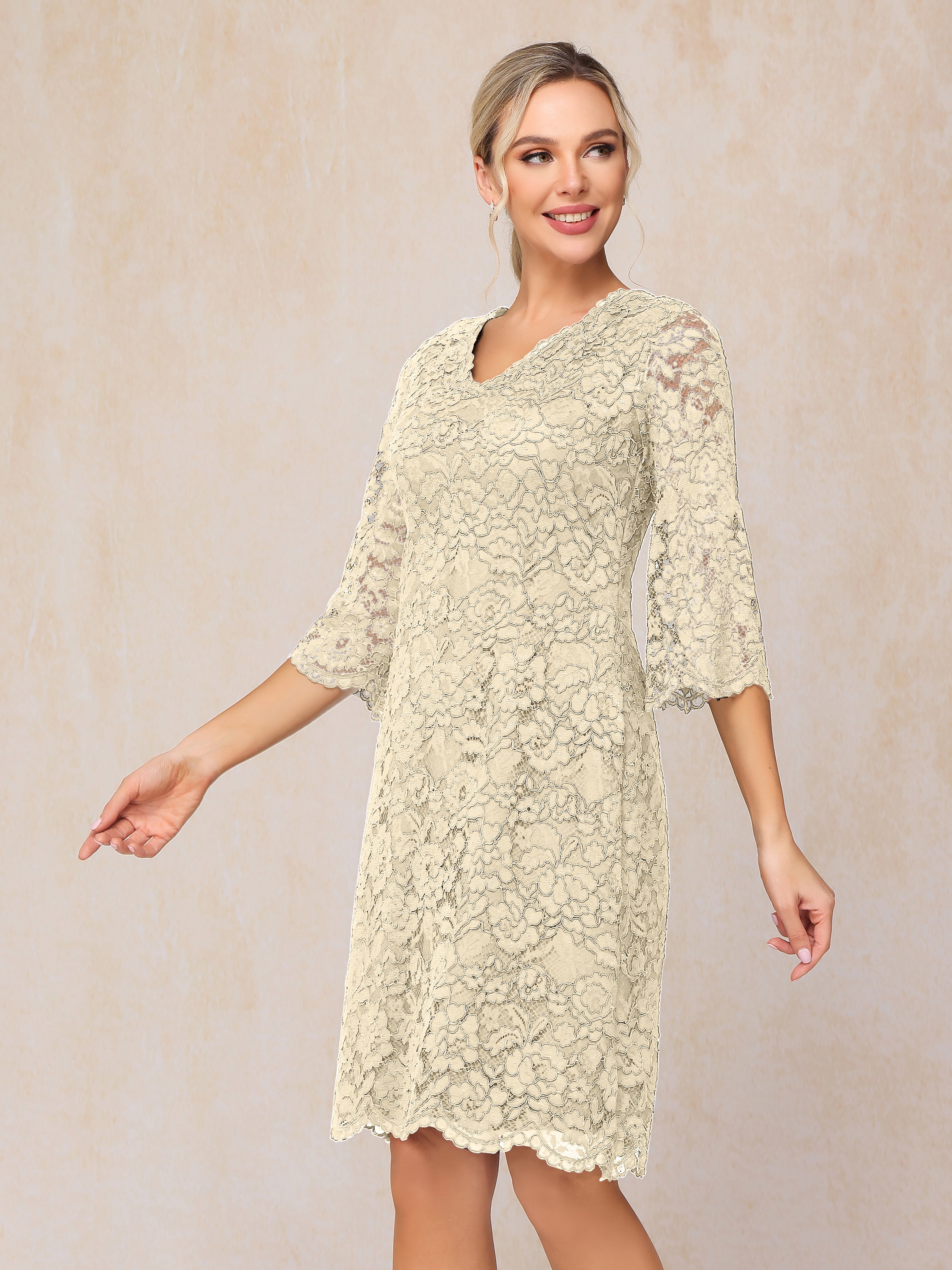 3/4 Sleeves Knee Length Lace Mother Of The Groom Dress