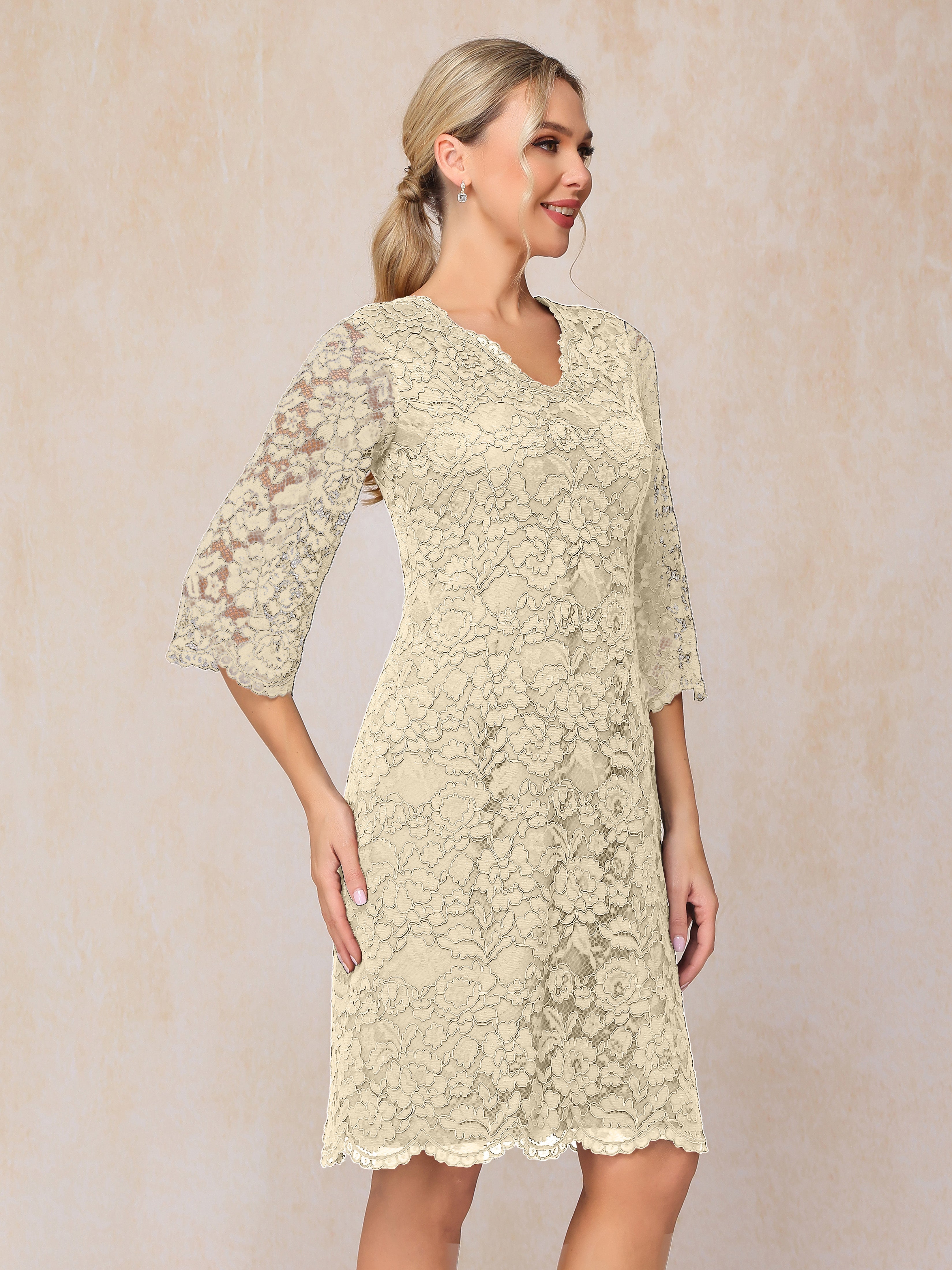 3/4 Sleeves Knee Length Lace Mother Of The Groom Dress