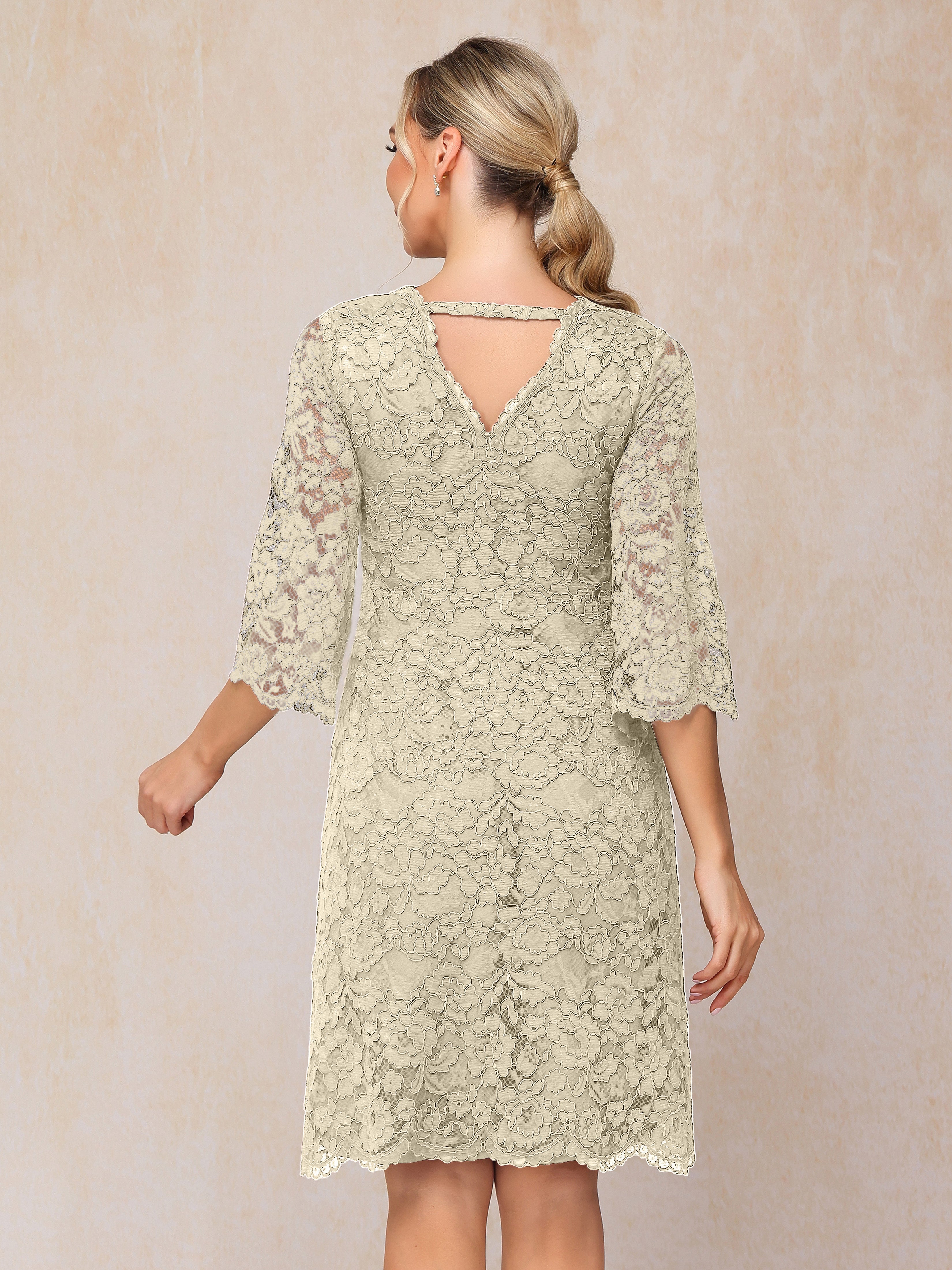 3/4 Sleeves Knee Length Lace Mother Of The Groom Dress