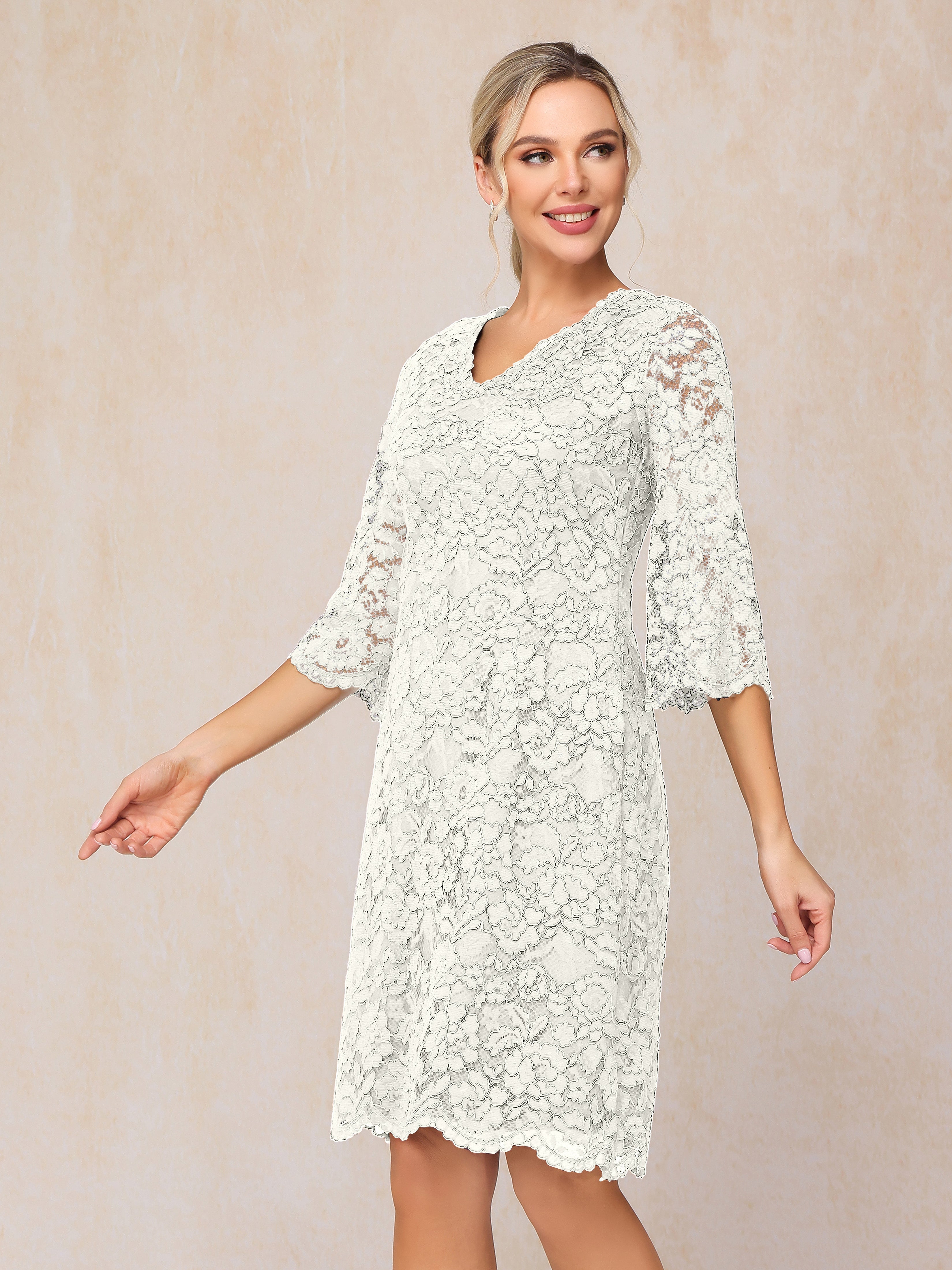 3/4 Sleeves Knee Length Lace Mother Of The Groom Dress